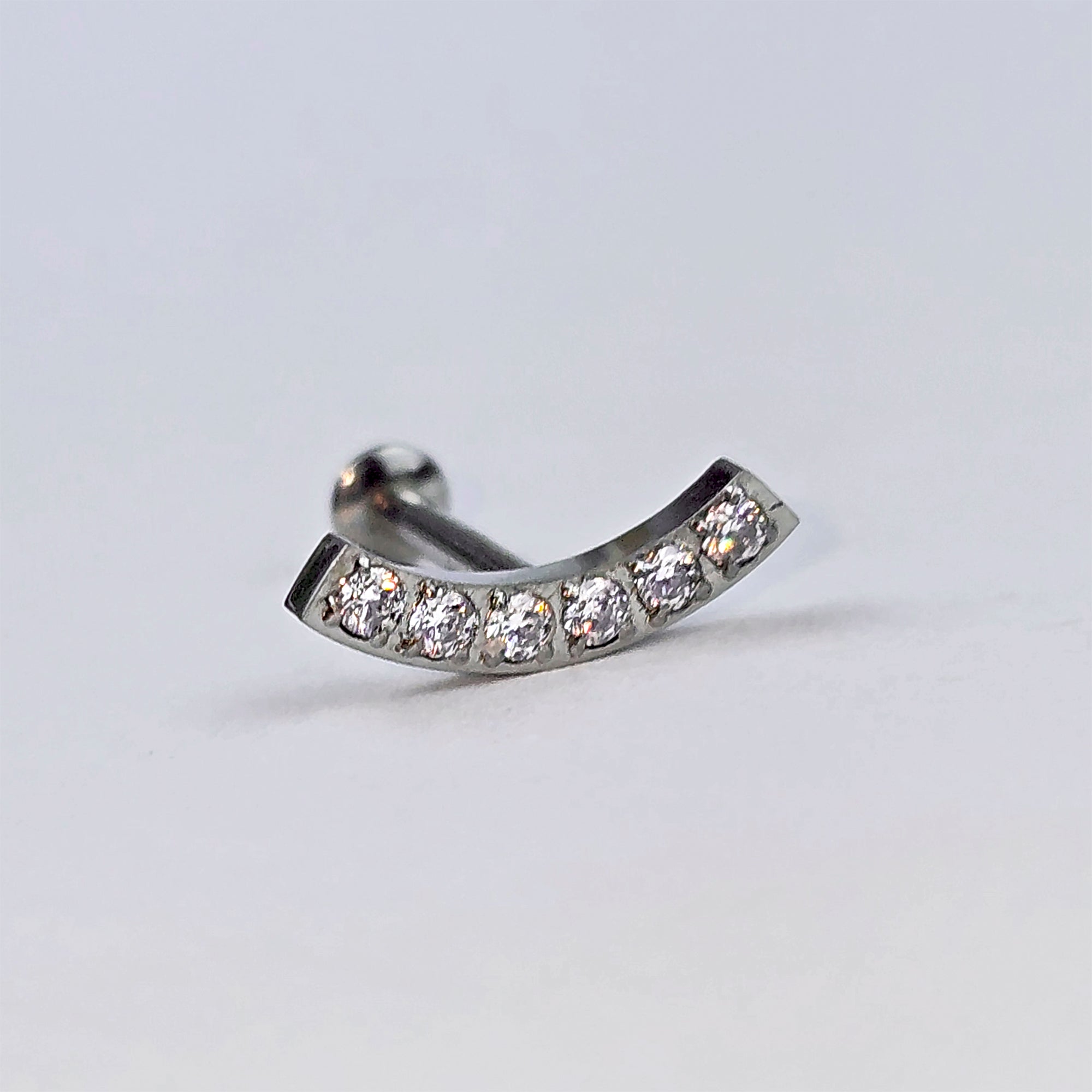16G 5/16 CZ Stainless Steel Threadless Curved Push In Tragus Labret
