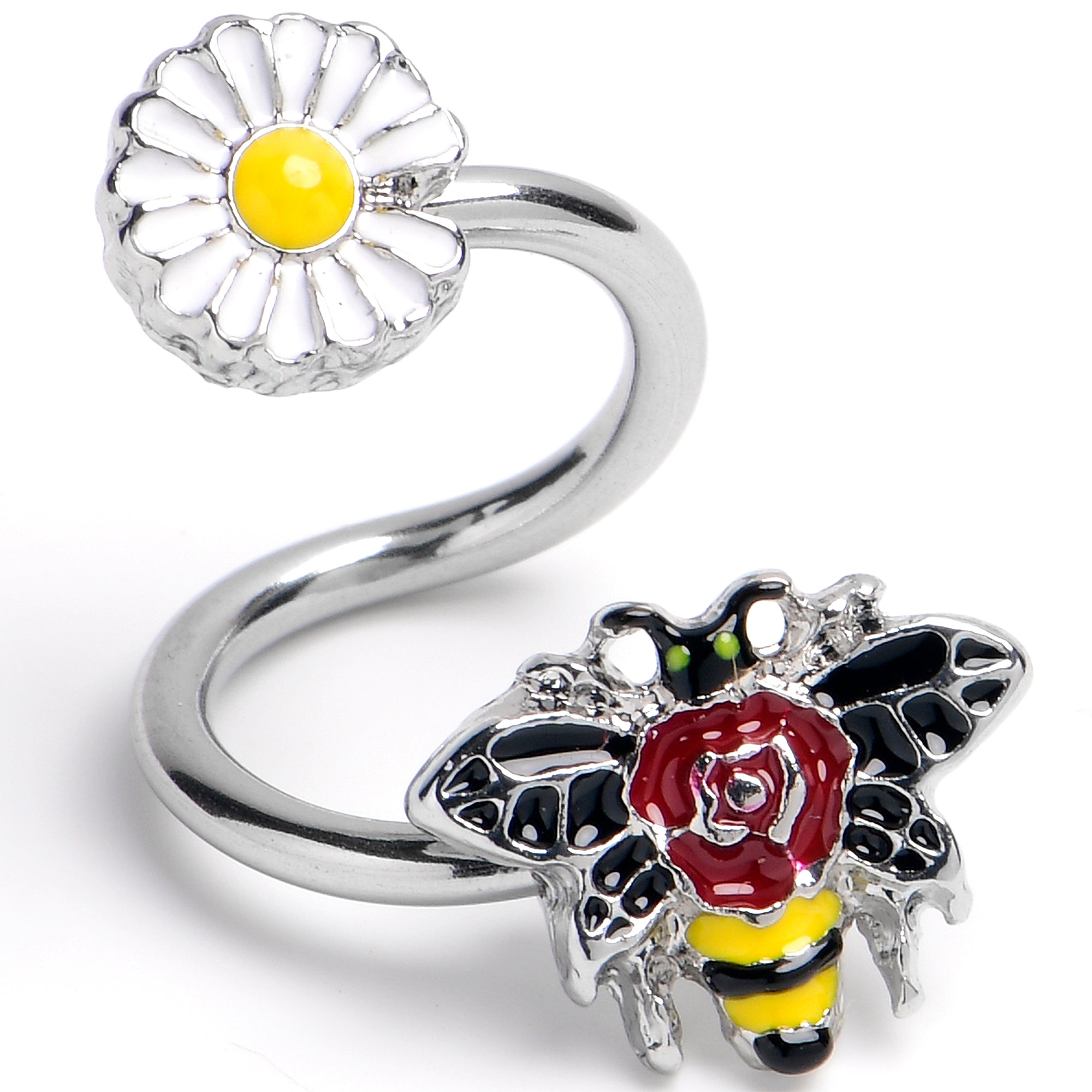 14G 3/8 Buzzing Bee Flower Spiral Twister Belly Ring
