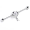 14G Clear Gem Starry Saturn Dangle Industrial Barbell 38mm