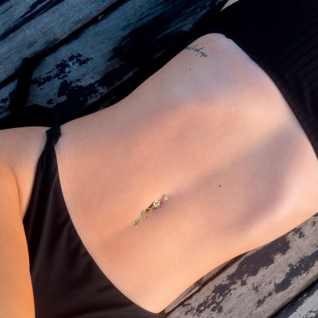 Clear Gem Gold Tone Seeing Money Dangle Belly Ring