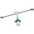 14G Clear CZ Gem Heart And Rose Dangle Industrial Barbell 38mm