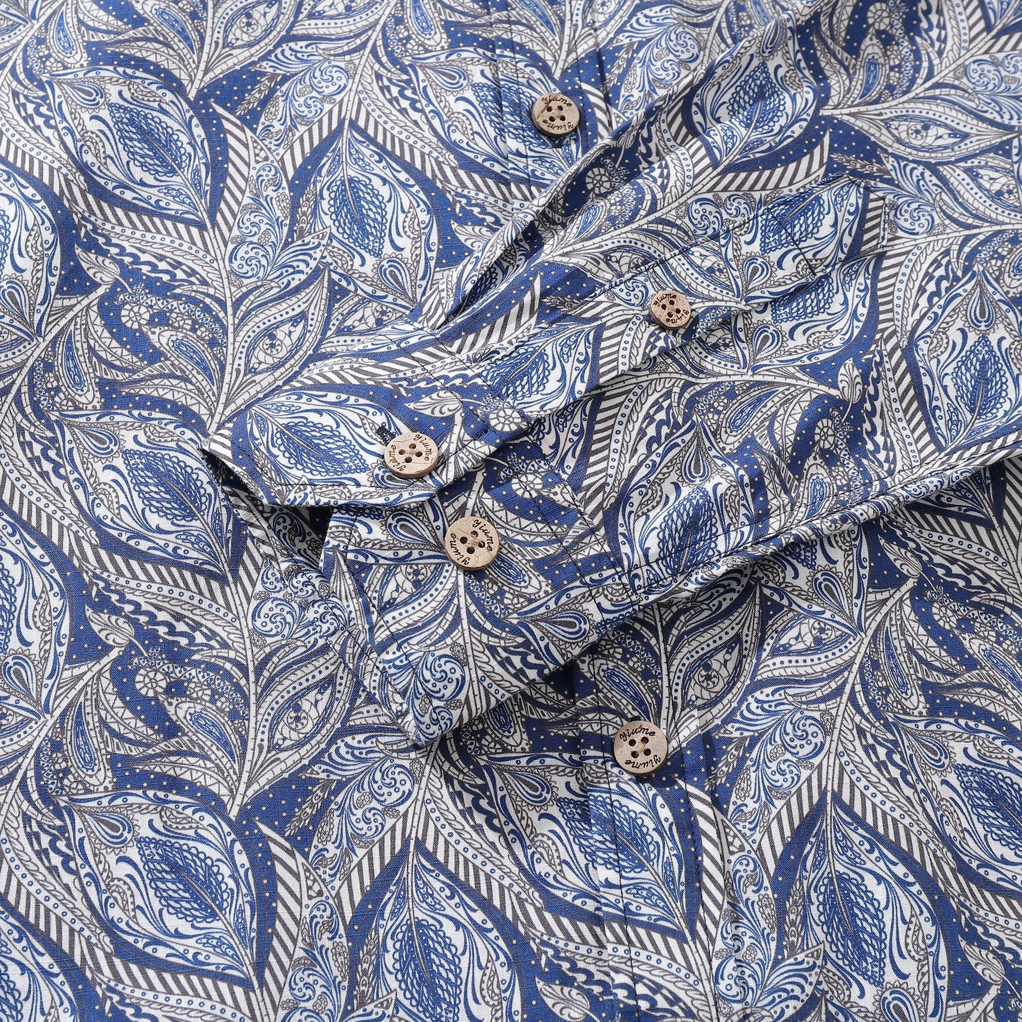 Men's Hawaiian Floral Pattern Series 1 Elm Tree Print Cotton Button-down Long Sleeve Aloha Shirt By Sun