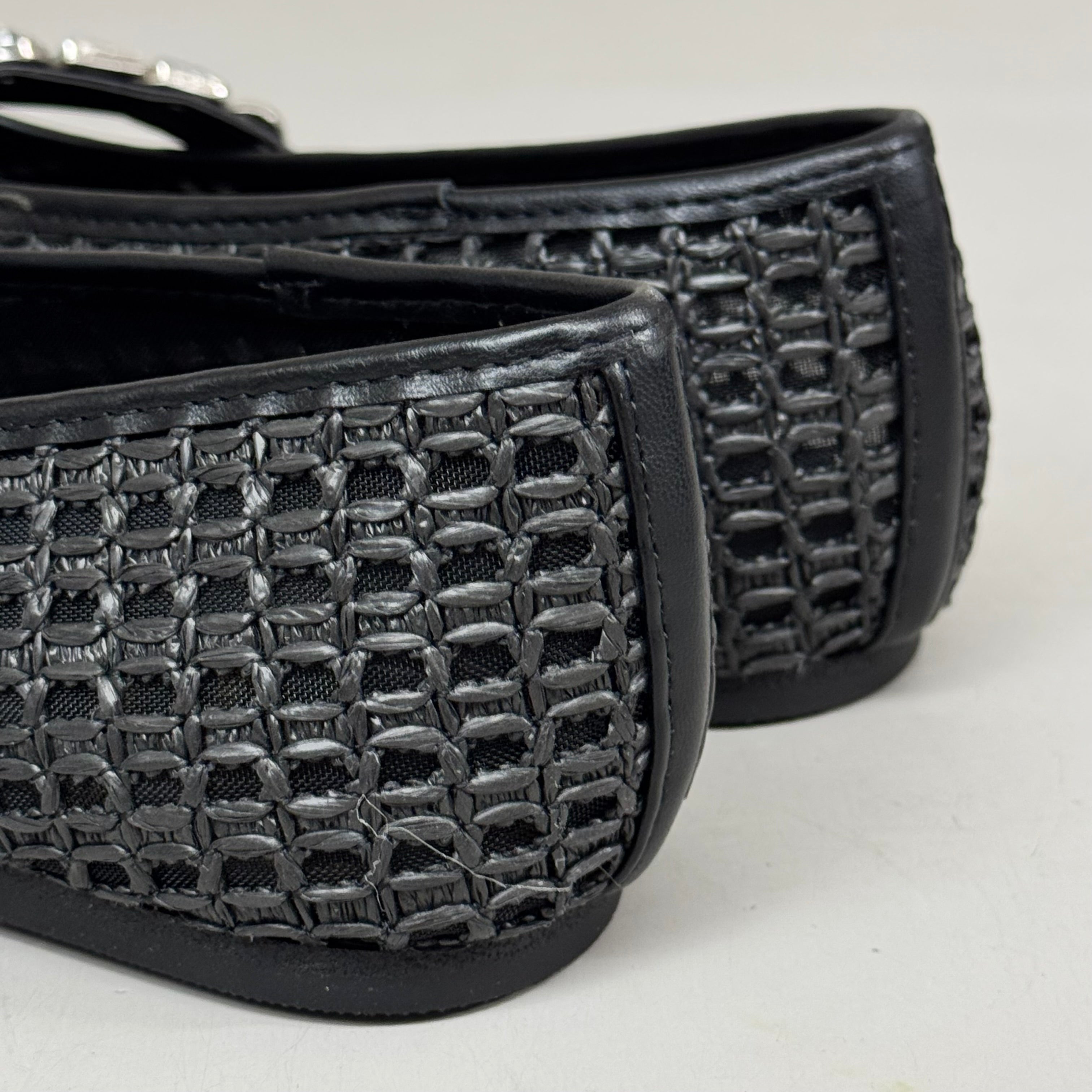 KENNETH COLE  New York Zeta Raffia Jewel Jane Flat Women's Sz 9 Black KL25ZMJ01