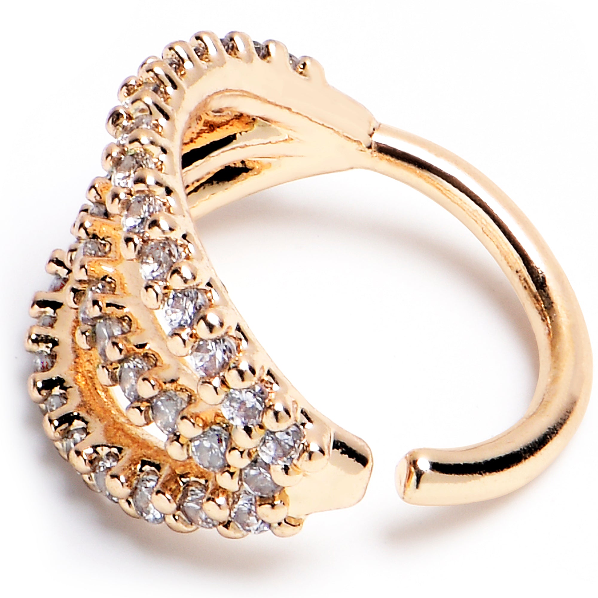 18G 5/16 Clear CZ Gem Gold Tone Faux Triple Hoop Closure Ring