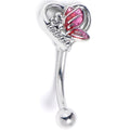 16G 5/16 Clear Gem Butterfly Love Heart Curved Eyebrow Ring