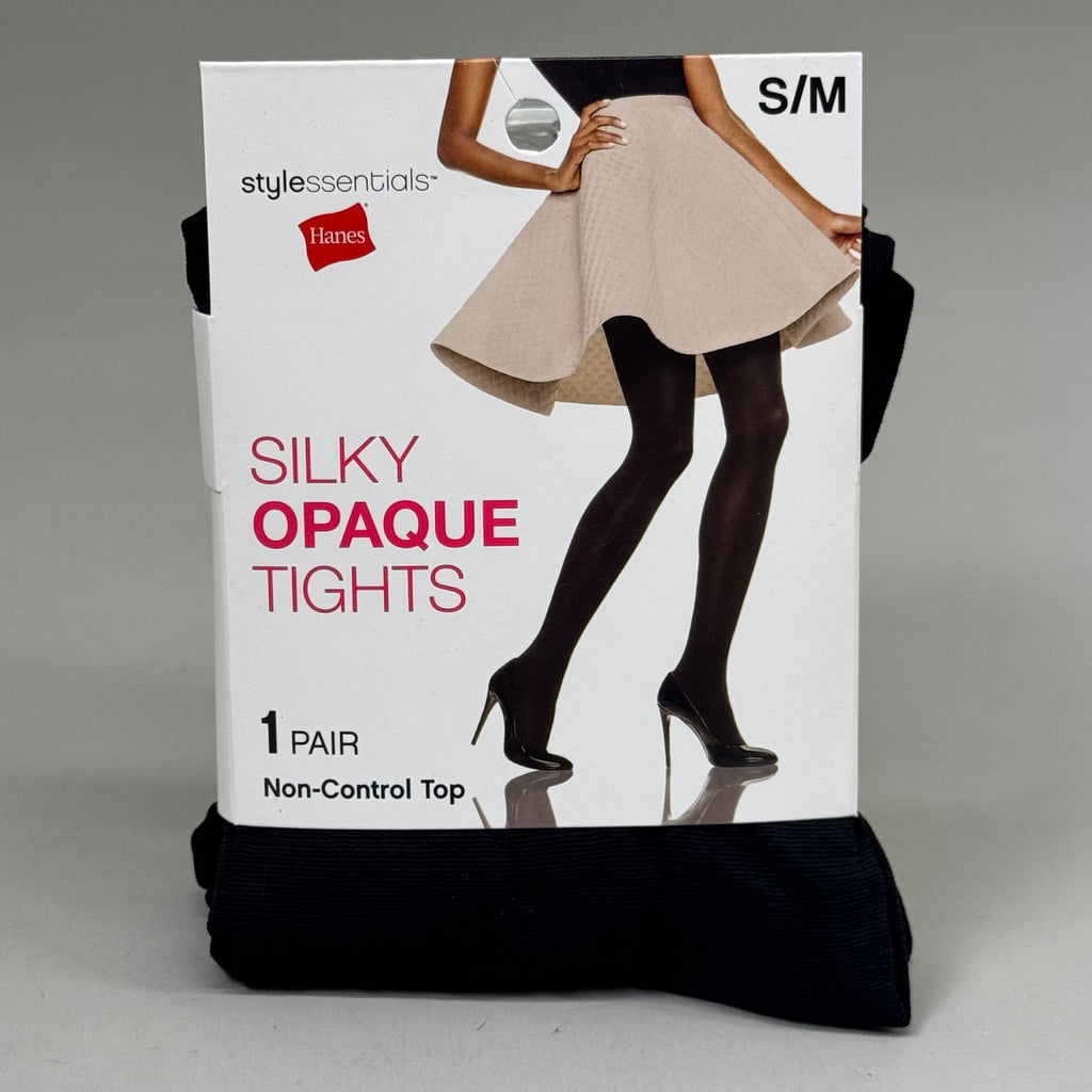 HANES (3 PACK) Style Silky Opaque Tights Non-Control Top Women's S/M Black 638850