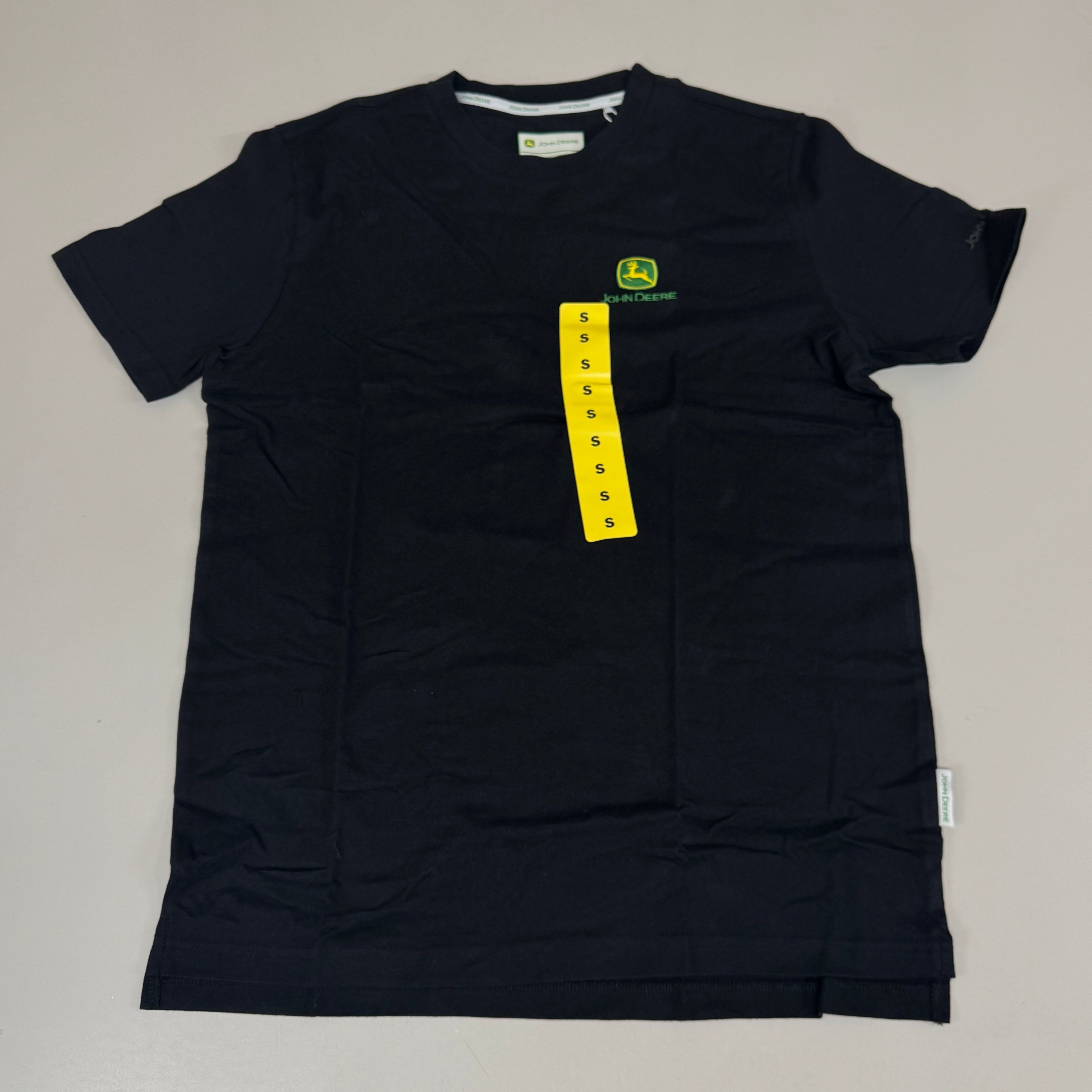 JOHN DEERE Embroidered Logo Short Sleeve Tee Shirt Men's Sz S Black 1896842