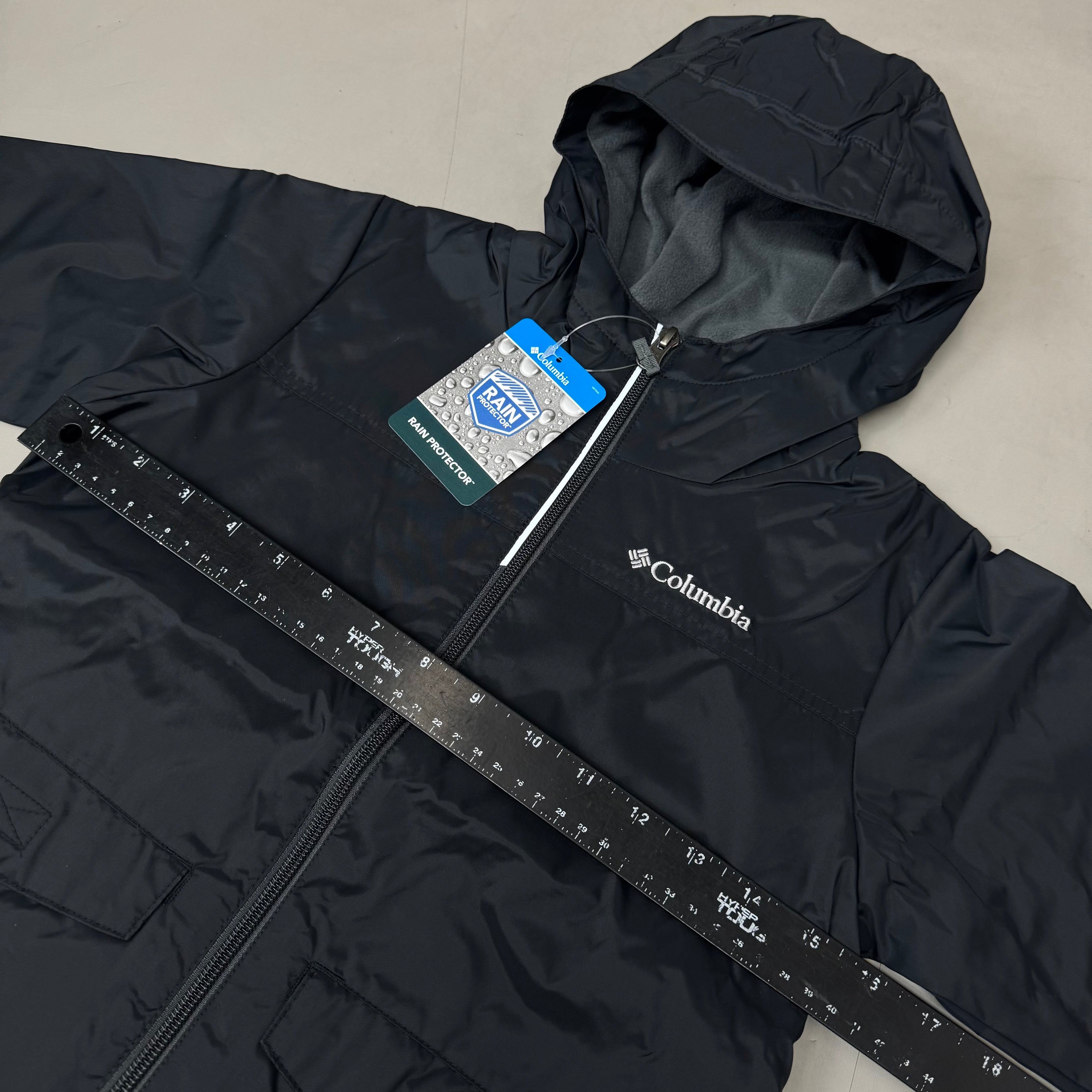 COLUMBIA Rain-Zilla Fleece Lined ZipUp Jacket Unisex Youth Sz XS Black RB3418-015