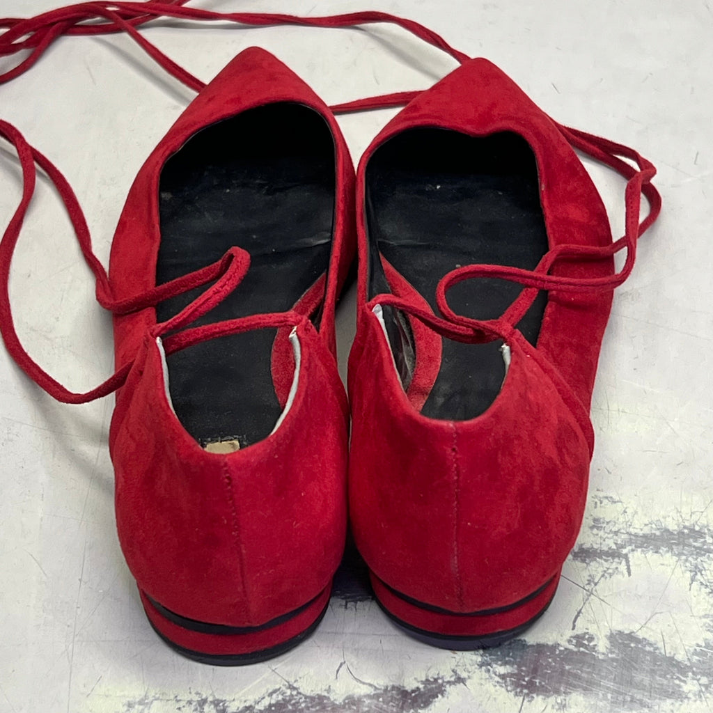 GUESS Vida Pointy Ankle Wrap Around Ballet Flats Women's Sz 7.5 Red (Pre-Owned)