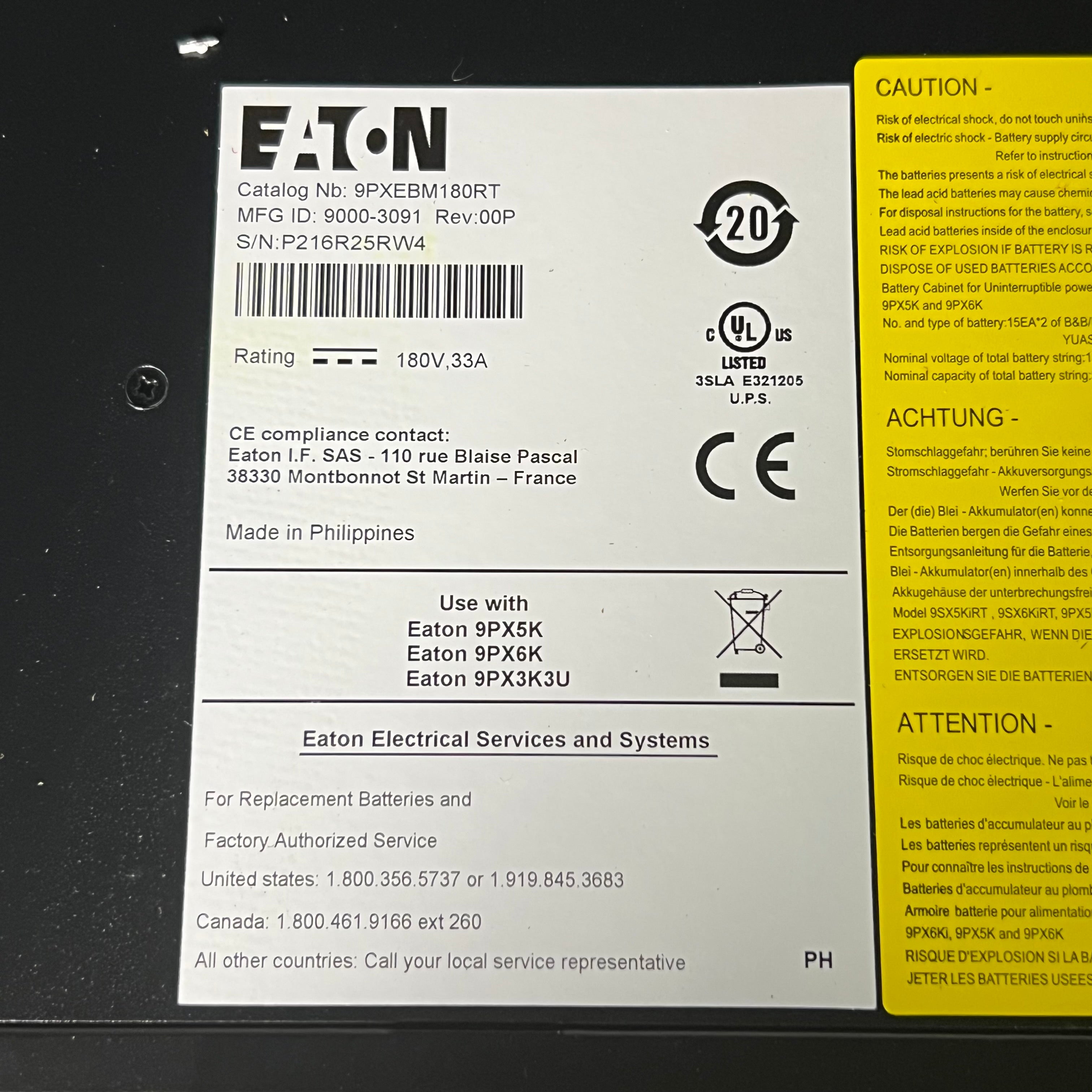 EATON Extended Battery Module 180V 9PXEBM180RT (New Other, Distressed Box)