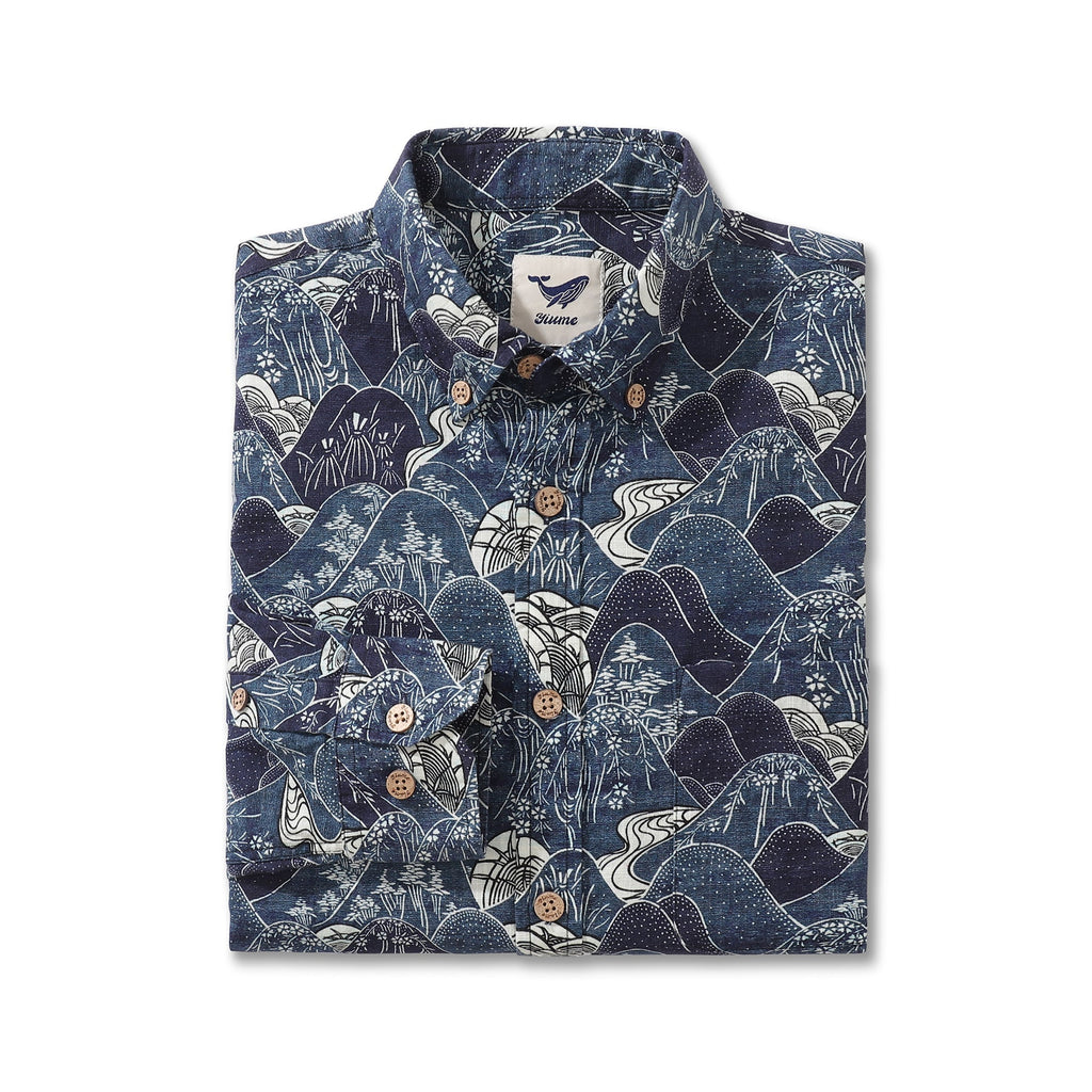 Men's Hawaiian Shirt Serenity Falls Cotton Button-down Long Sleeve Aloha Shirt By Cigar