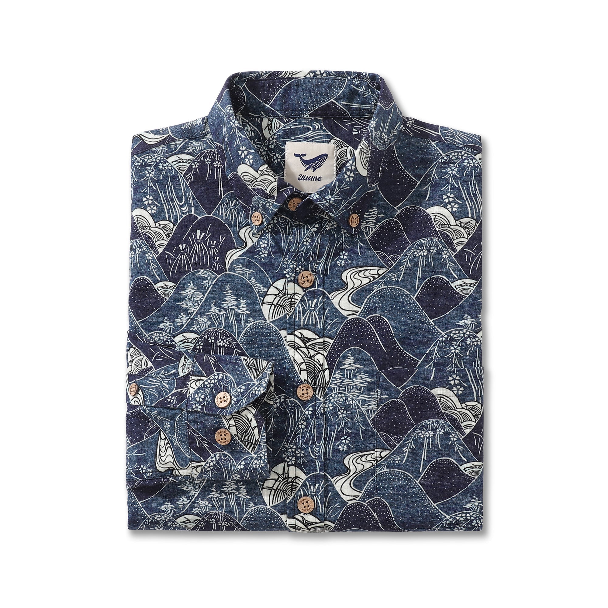 Men's Hawaiian Shirt Serenity Falls Cotton Button-down Long Sleeve Aloha Shirt By Cigar