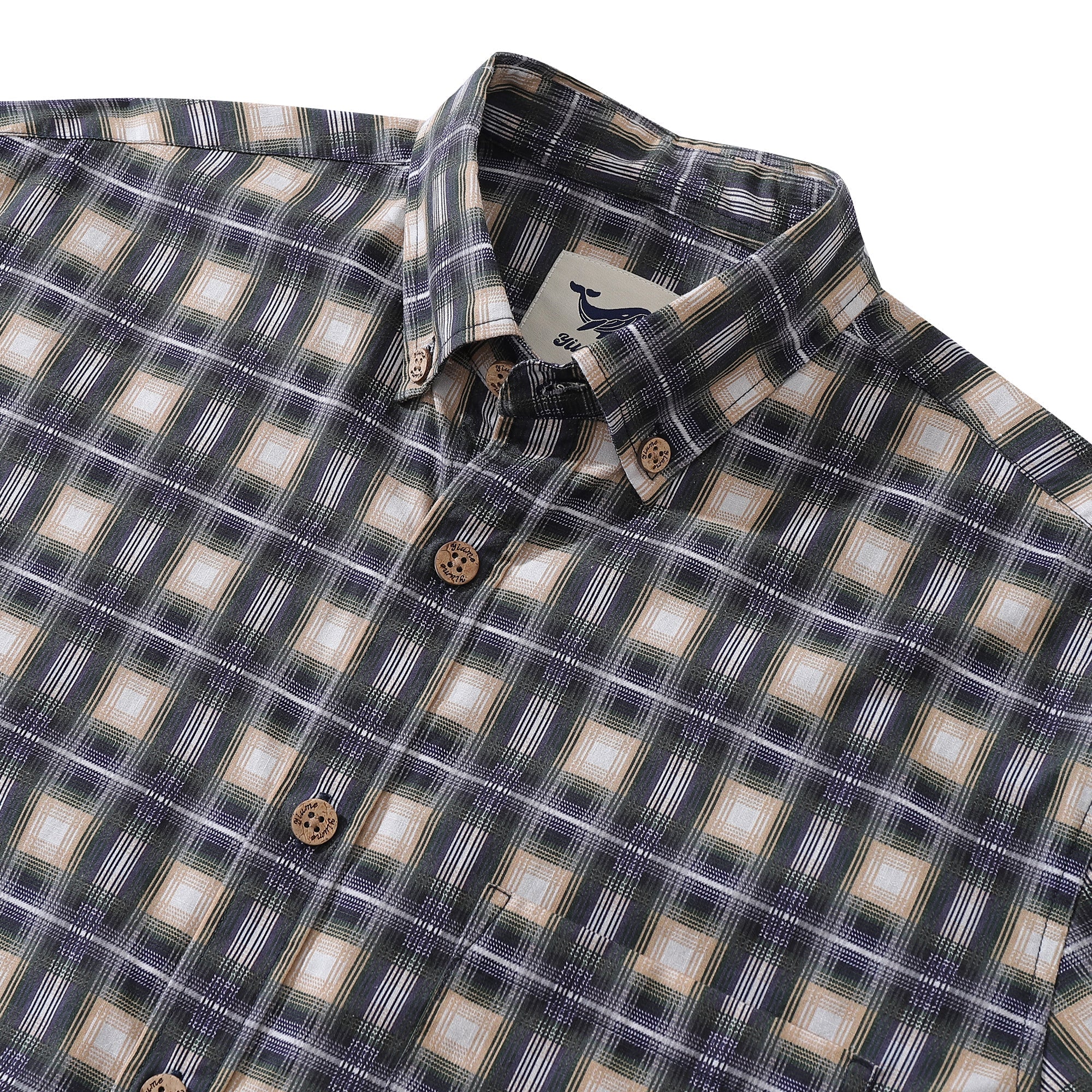 Men's Hawaiian Shirt Urban Sophistication Plaid Cotton Button-down Long Sleeve Aloha Shirt By Amy