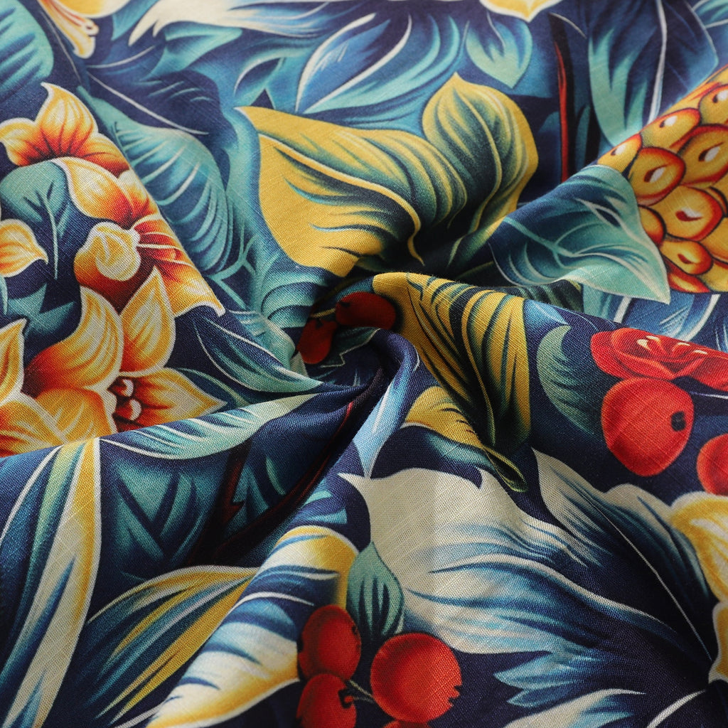 Tropical Hawaiian Shirt For Men Pineapples in the Jungle Shirt Camp Collar 100% Cotton By Sun