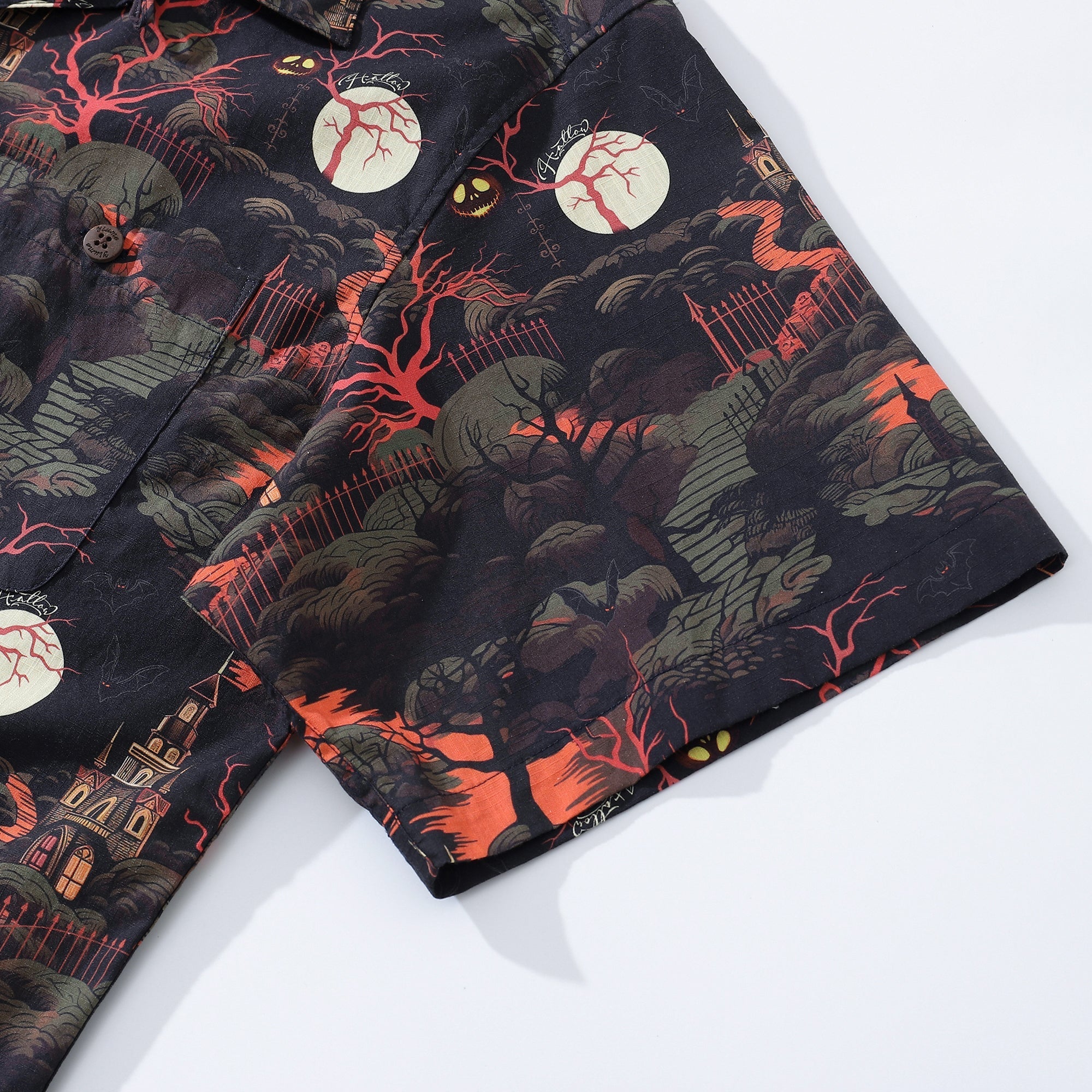 Halloween Hawaiian Shirt For Men Midnight Castle Shirt Camp Collar 100% Cotton By Sun