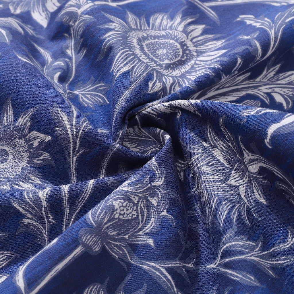 Hawaiian Shirt For Men Blue and White Porcelain Sunflower Camp collar Short Sleeve 100% Cotton Shirt By Sun