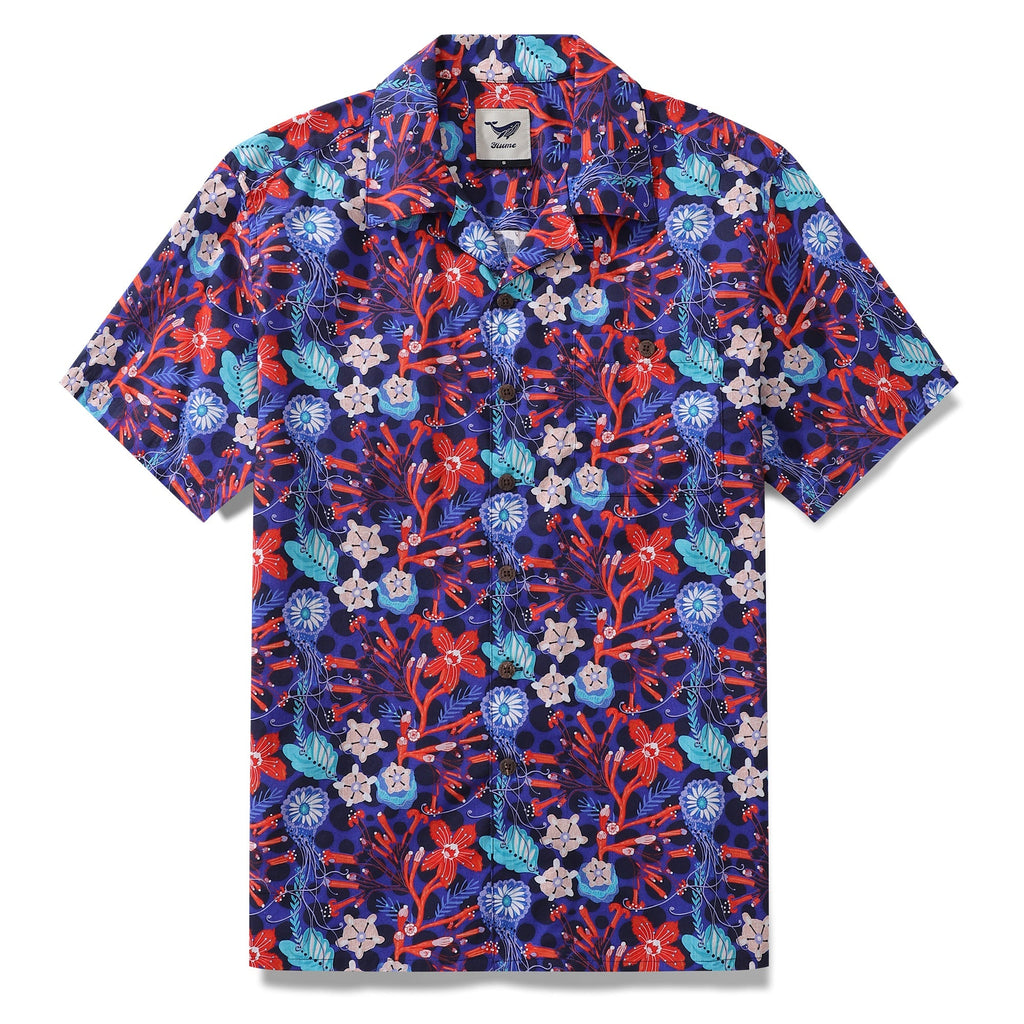 Summer Hawaiian Shirt For Men The Big Dive By Lucille Pattern Print Shirt Camp Collar 100% Cotton