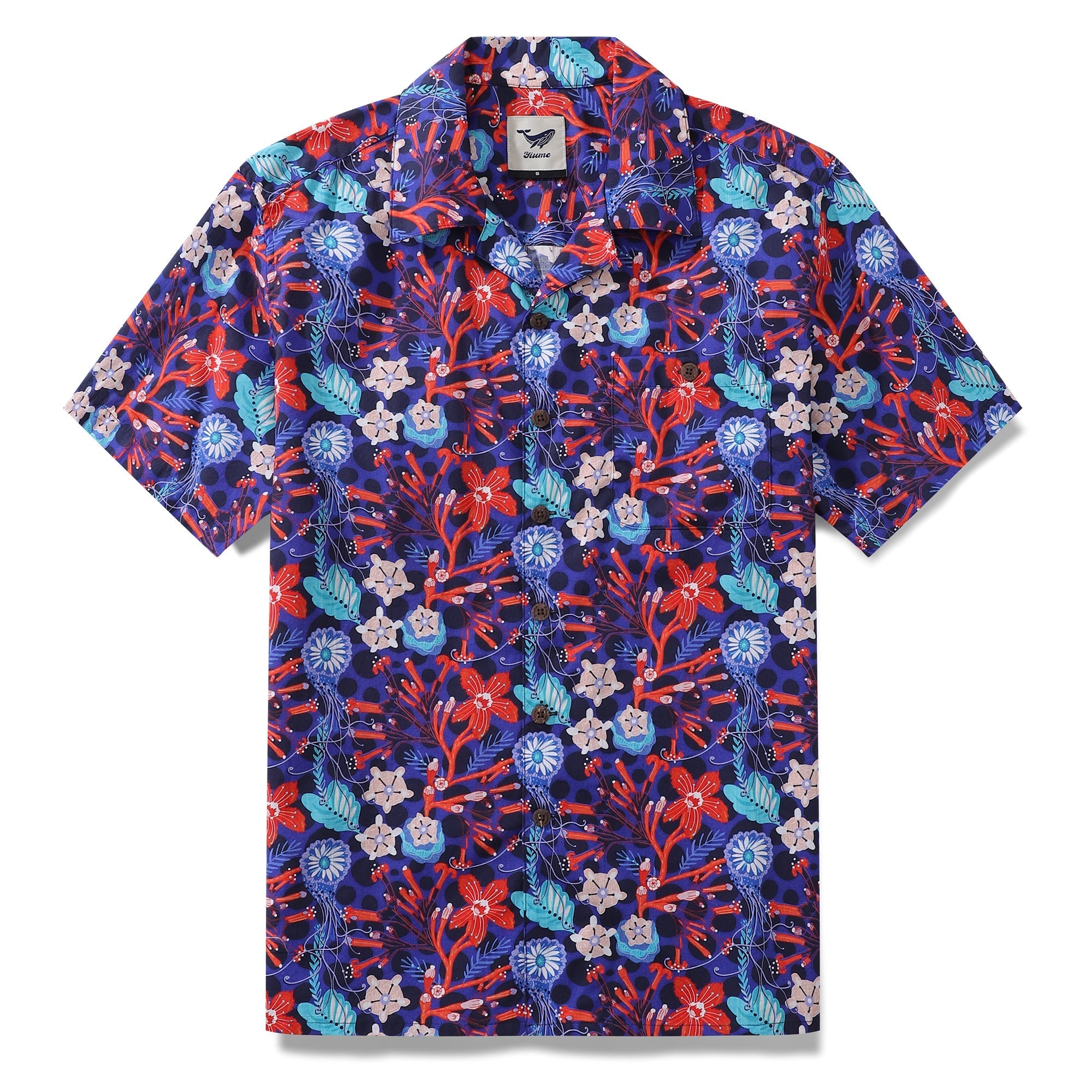 Summer Hawaiian Shirt For Men The Big Dive By Lucille Pattern Print Shirt Camp Collar 100% Cotton
