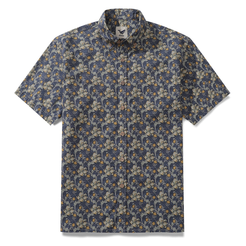 Men's Hawaiian Shirt Vintage Floral Print Cotton Button-down Short Sleeve Aloha Shirt By Sherry