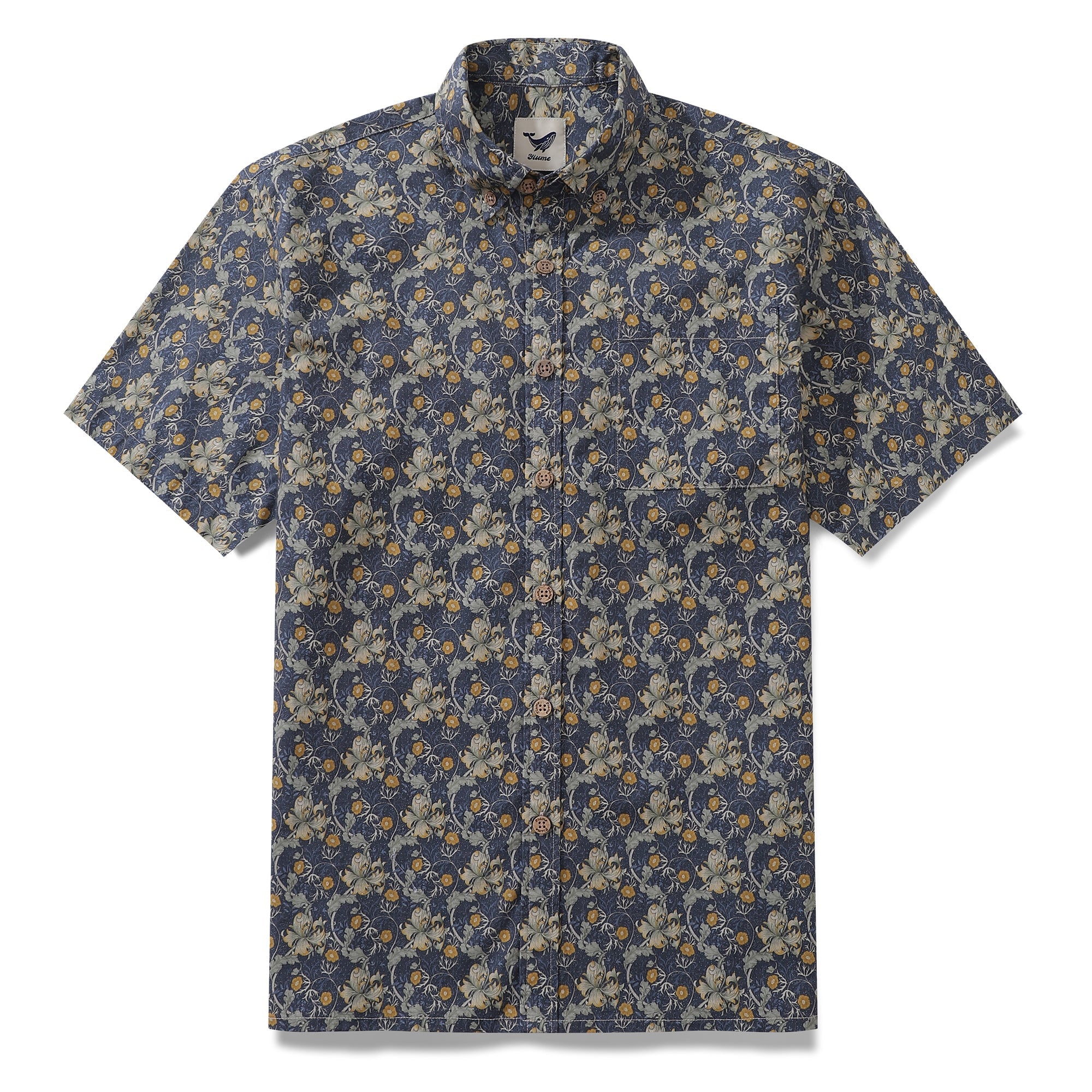 Men's Hawaiian Shirt Vintage Floral Print Cotton Button-down Short Sleeve Aloha Shirt By Sherry