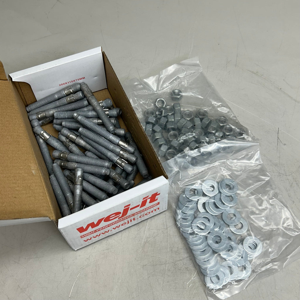 WEJ-IT (50 Per Box) Galvanized Steel Ankr-Tite Wedge Anchors 3/8"x3" Chrome ATG3830
