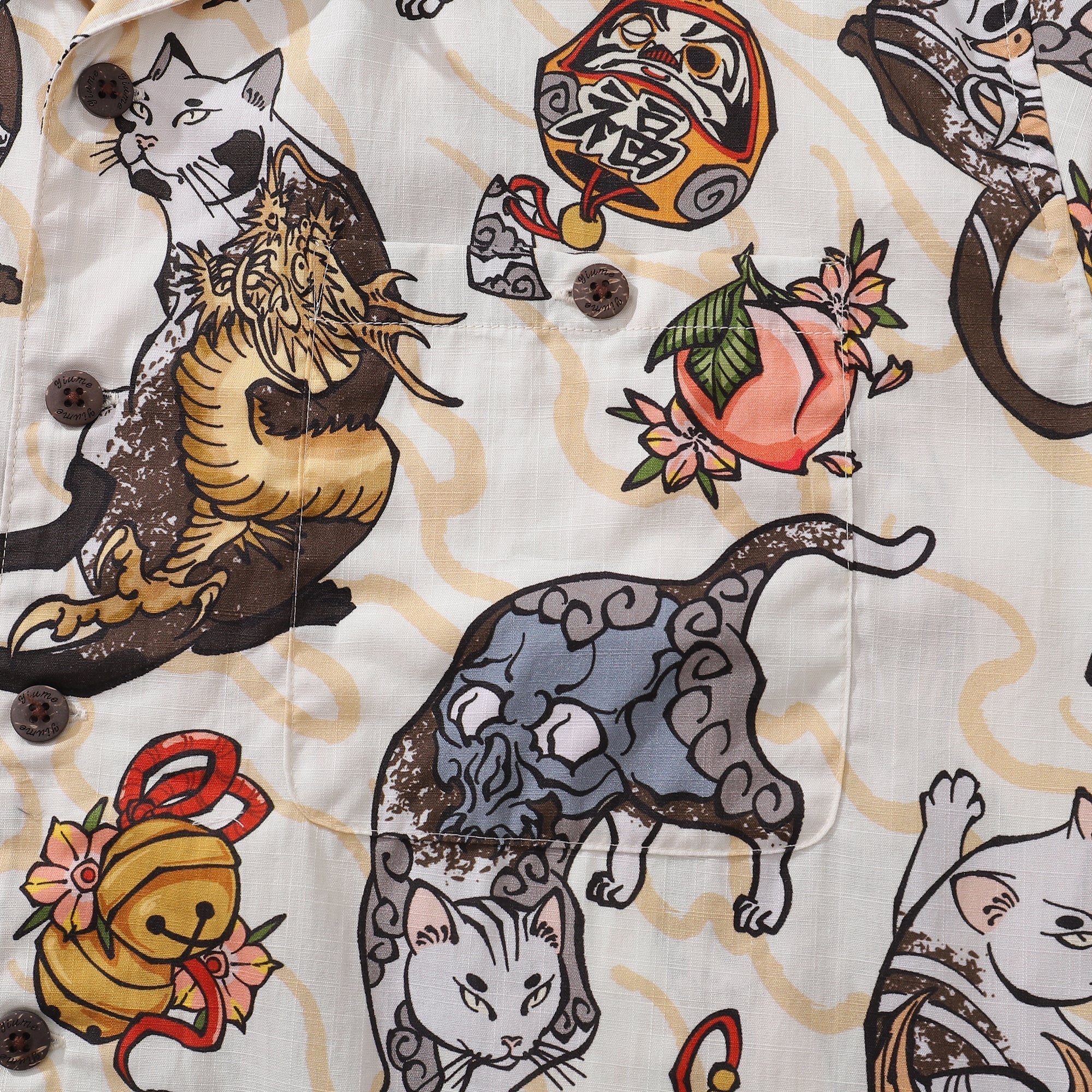 Cat Hawaiian Shirt For Men Ukiyo-e Art Print Camp Collar 100% Cotton Short Sleeve Shirt By Sun