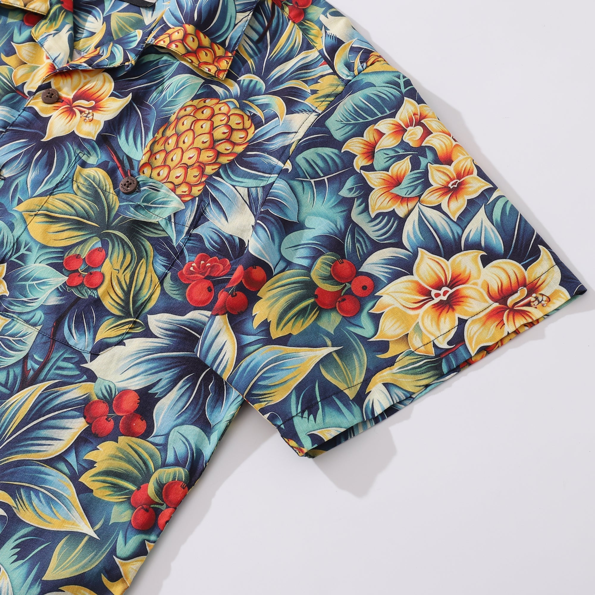 Tropical Hawaiian Shirt For Men Pineapples in the Jungle Shirt Camp Collar 100% Cotton By Sun