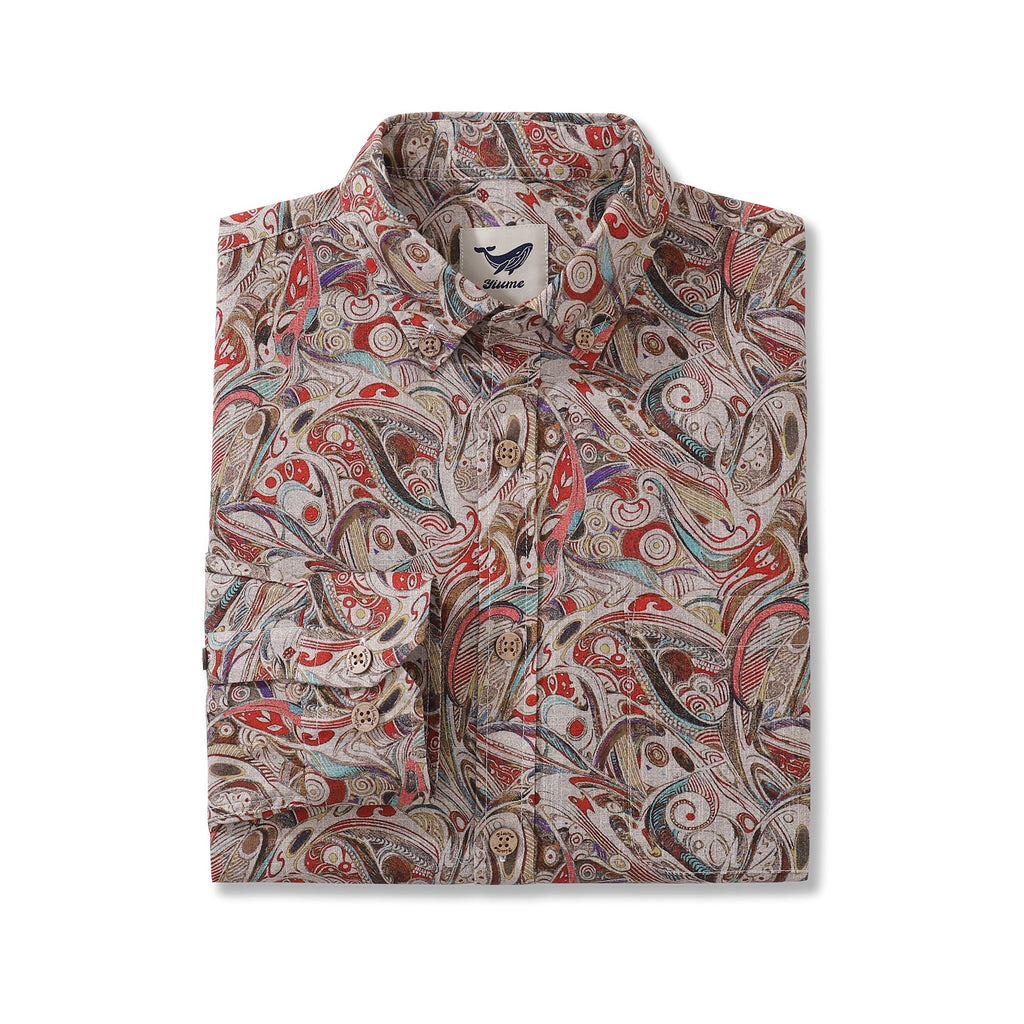 Men's Hawaiian Shirt Geometry of Tradition Cotton Button-down Long Sleeve Aloha Shirt By Cigar