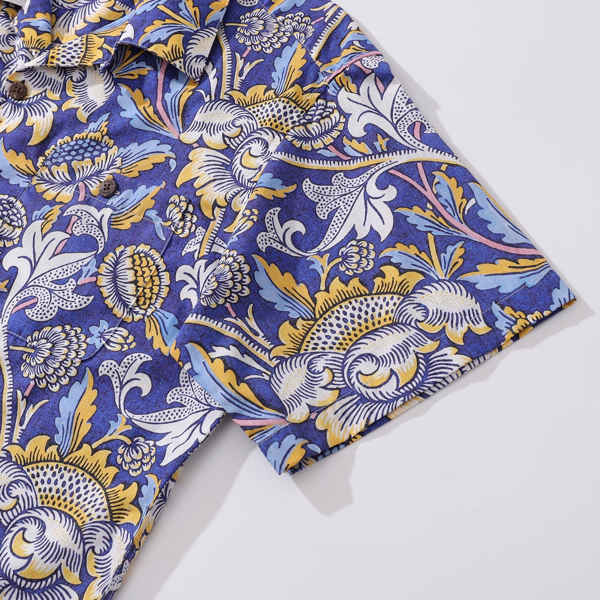 Hawaiian Shirt For Men Azure Garden Print Shirt Camp Collar 100% Cotton By Cigar