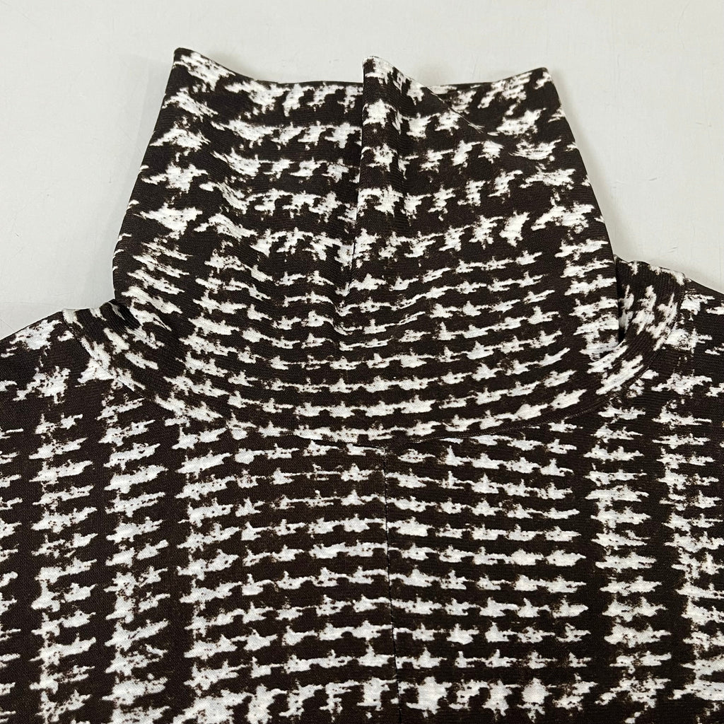 NORMA KAMALI Sleeve Open Back Catsuit Footsie Women's Sz M/38 Chocolate Plaid