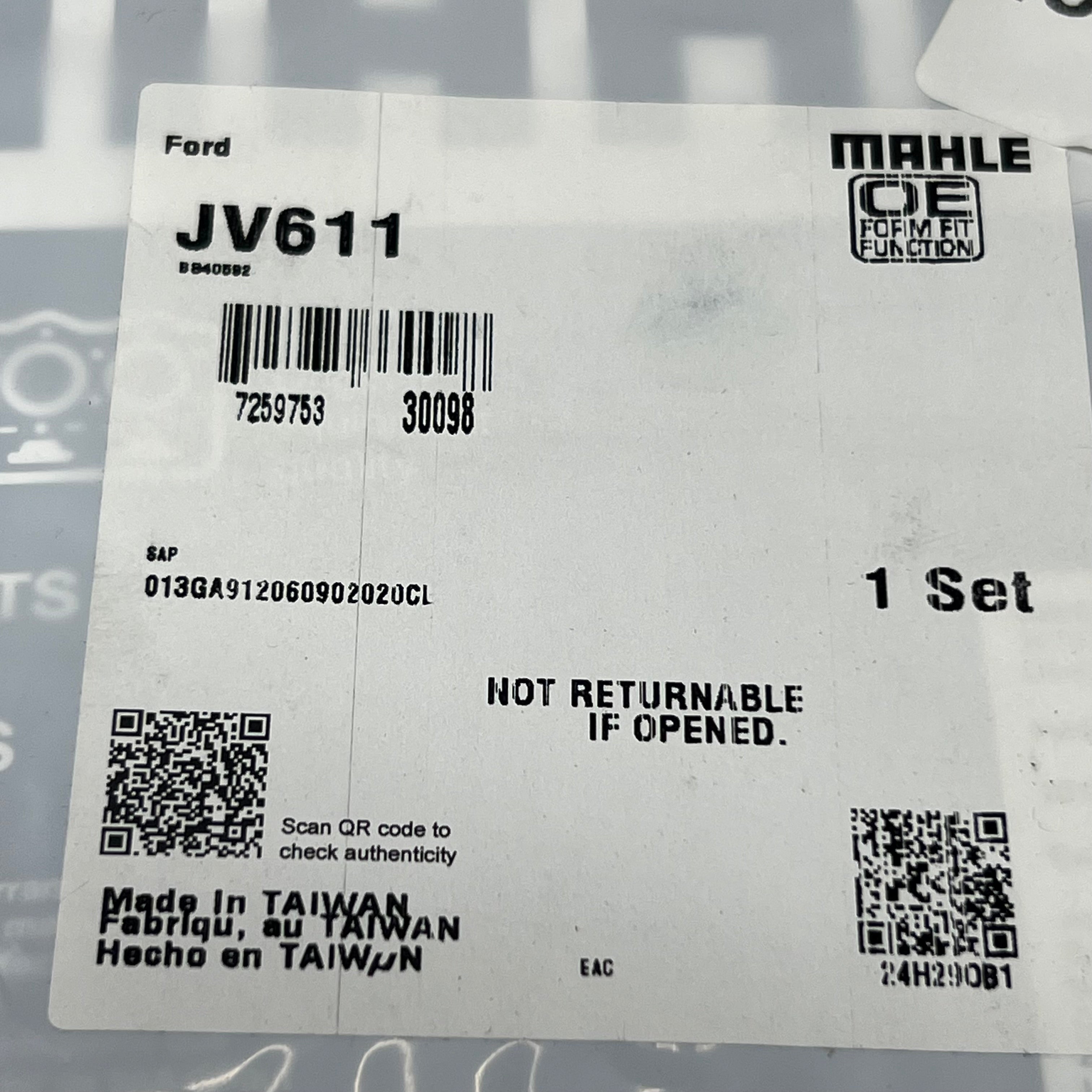 MAHLE Main Bearing Gasket Replacement Part For Ford JV611