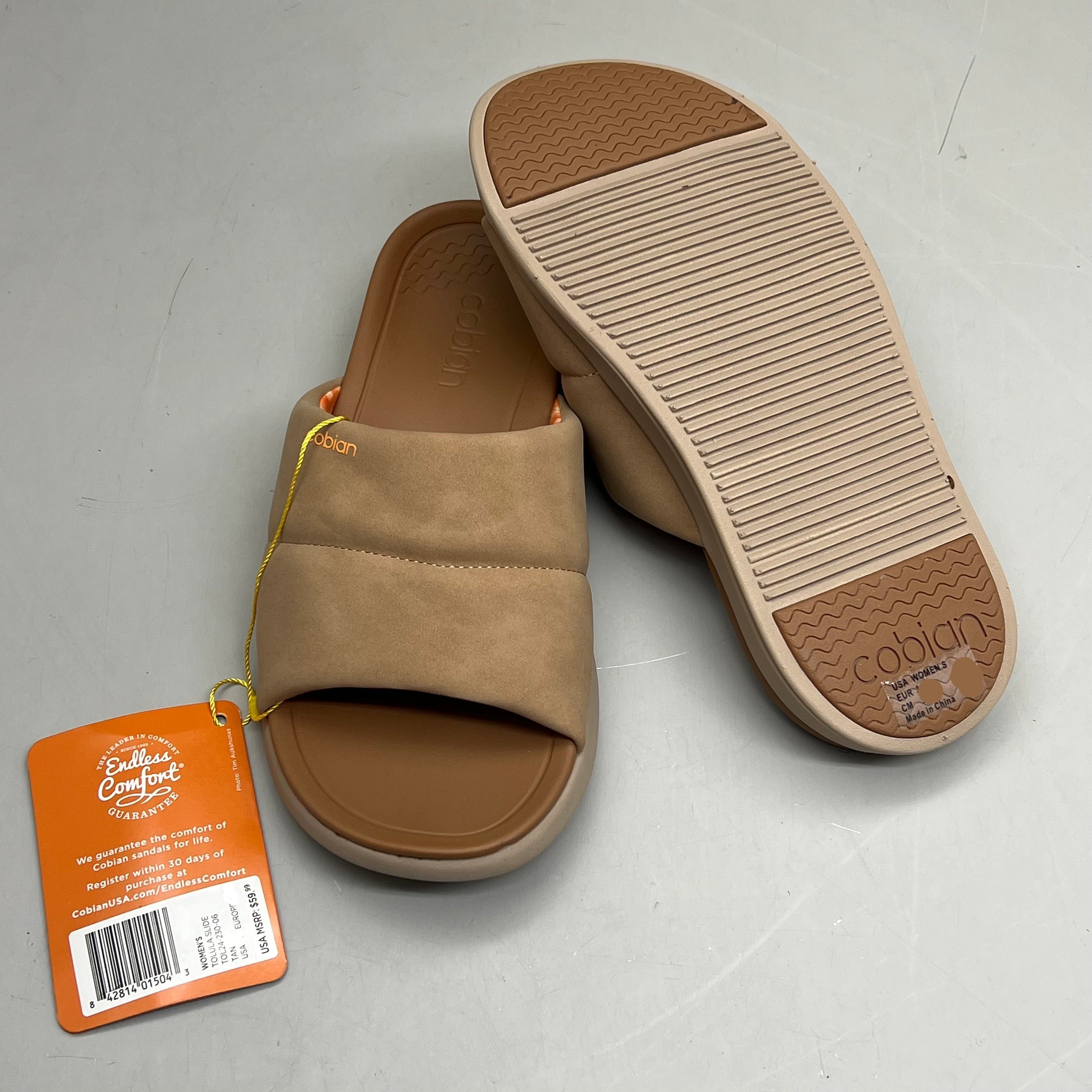 COBIAN Tolula Slide Enhanced Cushion Suede Strap Women's Sz 9 Tan TOL24-230-09