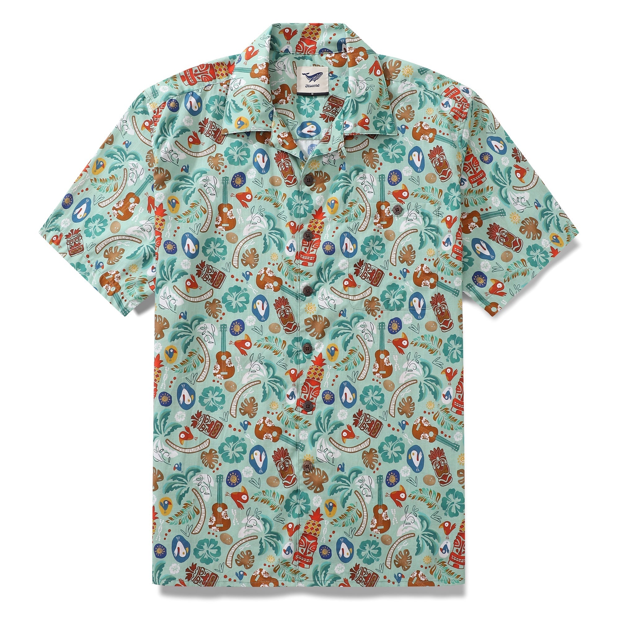 Hawaiian Shirt For Men TIKI Fiesta Print Shirt Camp Collar 100% Cotton By Sherry