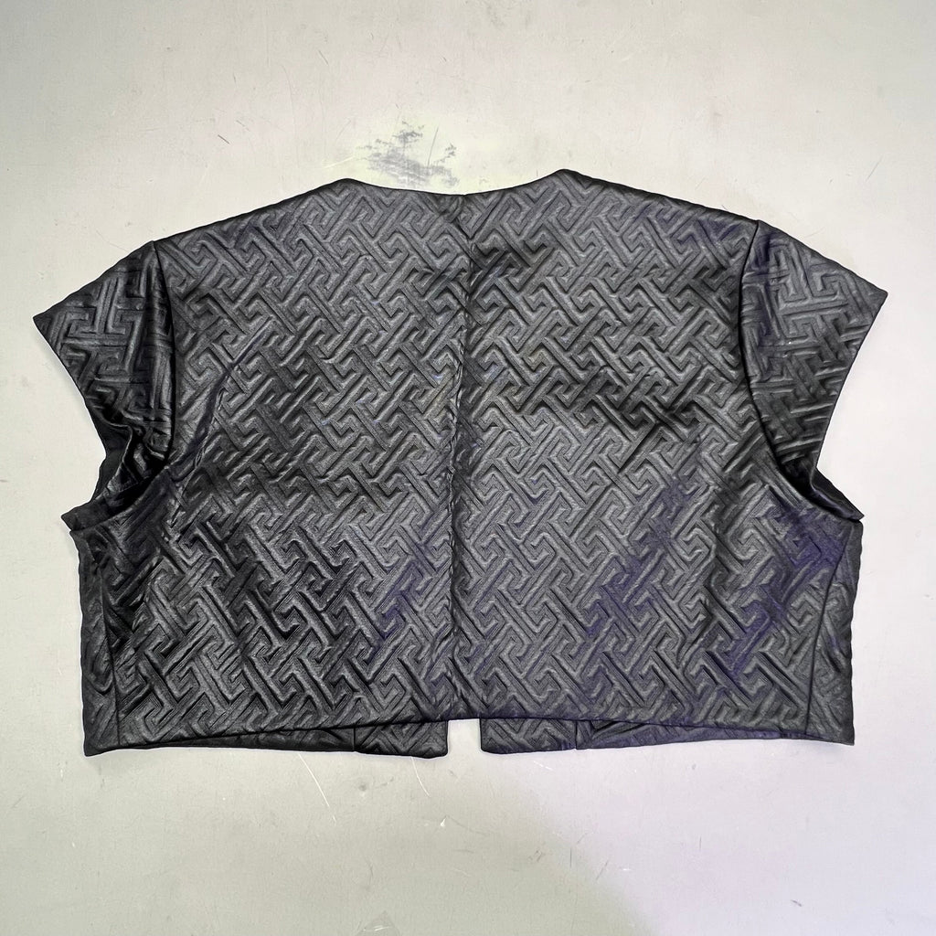 NATORI Textured Quilted Vest Maze Short Sleeve Cardigan Women's Sz XL Black