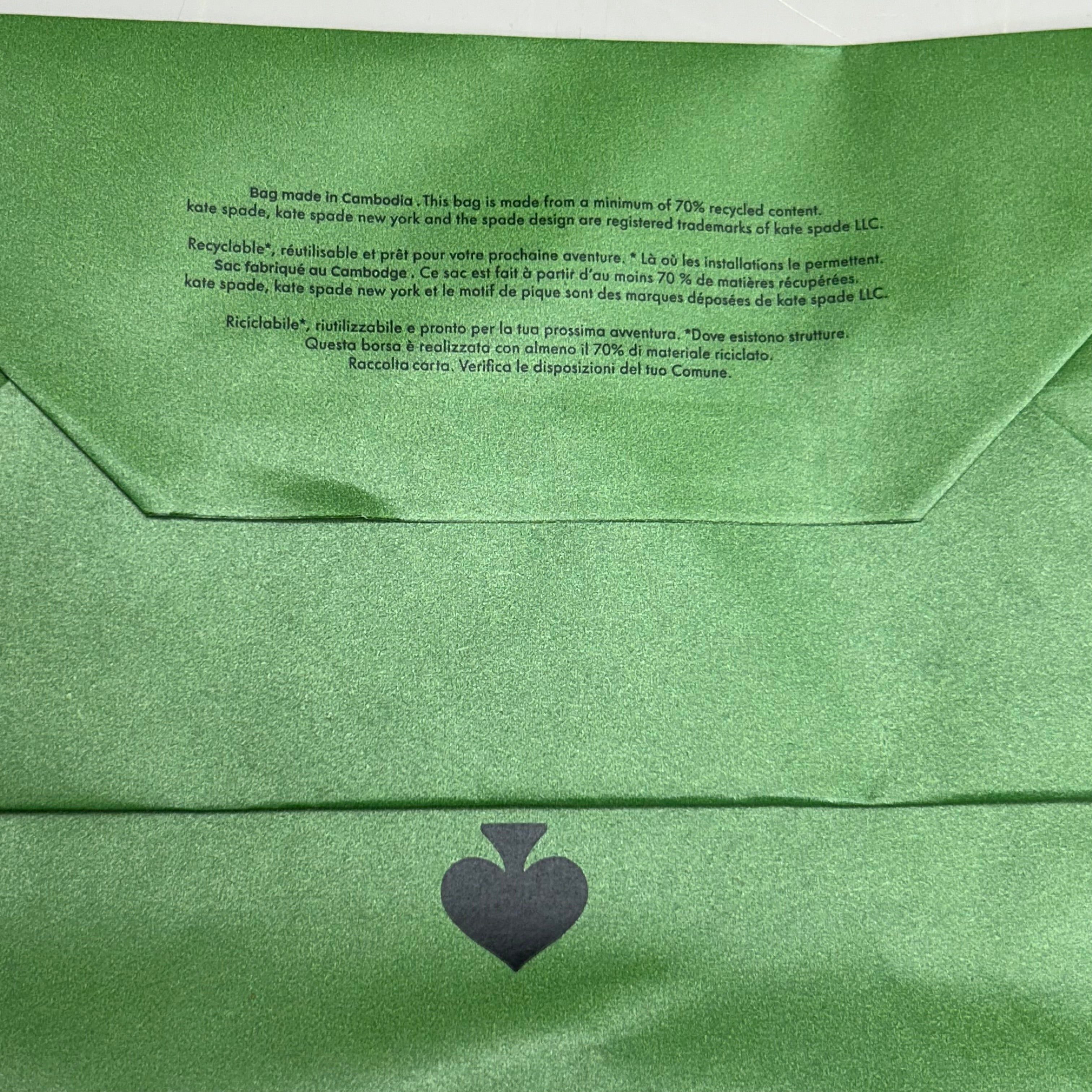 KATE SPADE (10 Pack) Holiday Shopping Paper Gift Bag Set 8"x10"x4.5" Green