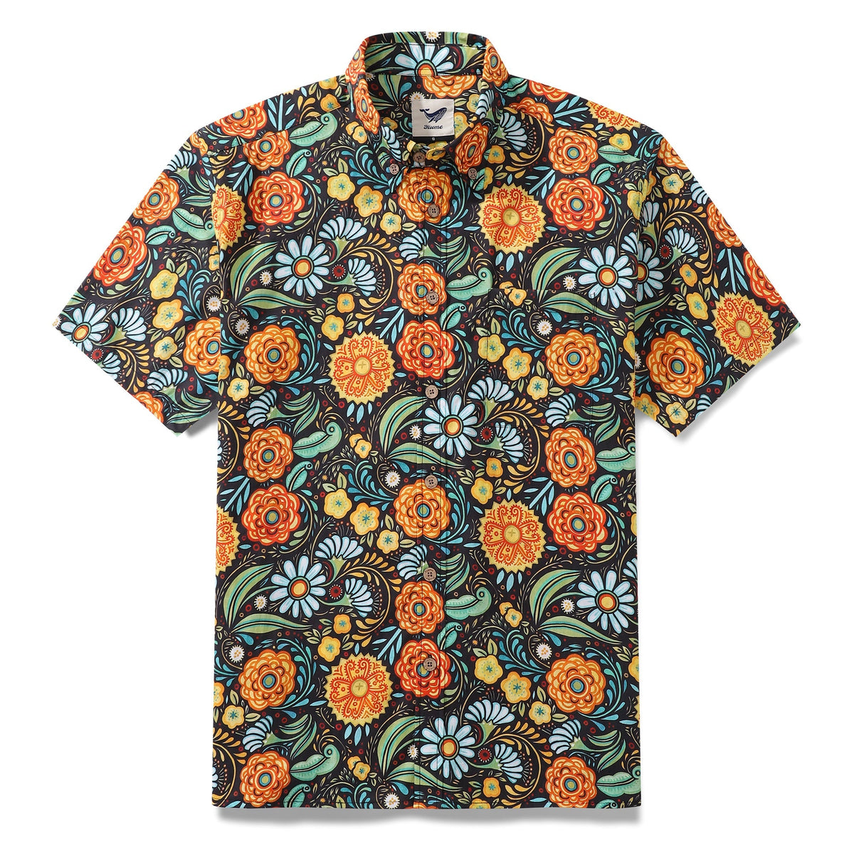 1950s Hawaiian Shirt For Men Flower Button-down Shirt Short Sleeve 100% Cotton Shirt By Seven