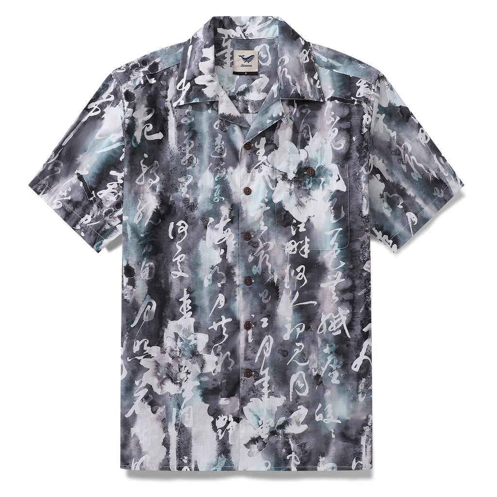 Designer Hawaiian Shirt For Men Chinese Ink Painting Shirt 100% Cotton Camp Collar Shirt By Sherry