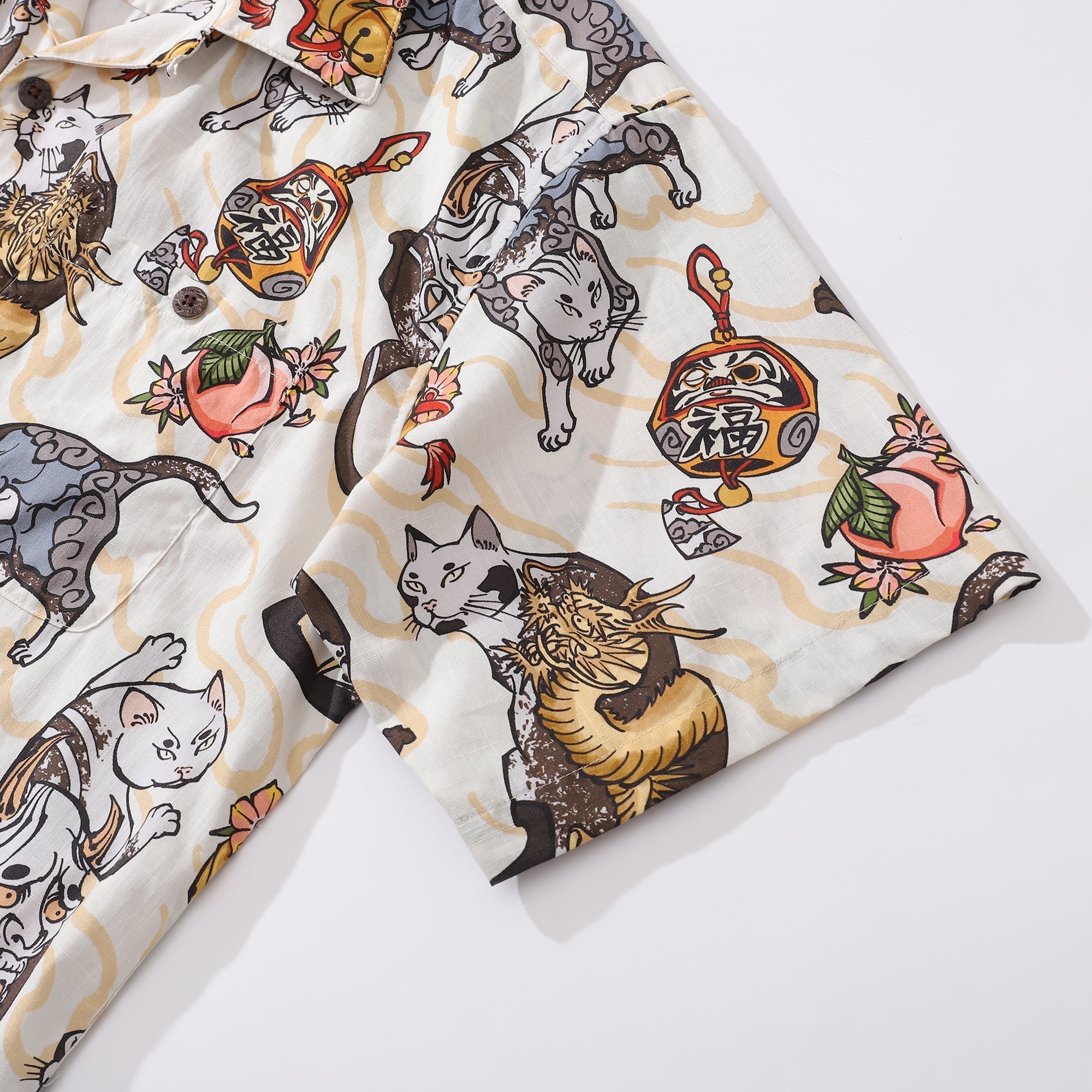 Cat Hawaiian Shirt For Men Ukiyo-e Art Print Camp Collar 100% Cotton Short Sleeve Shirt By Sun