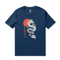 Hawaiian Tee For Men Dragon Dance Tee Crew Neck 100% Cotton - NAVY BLUE By Shawn