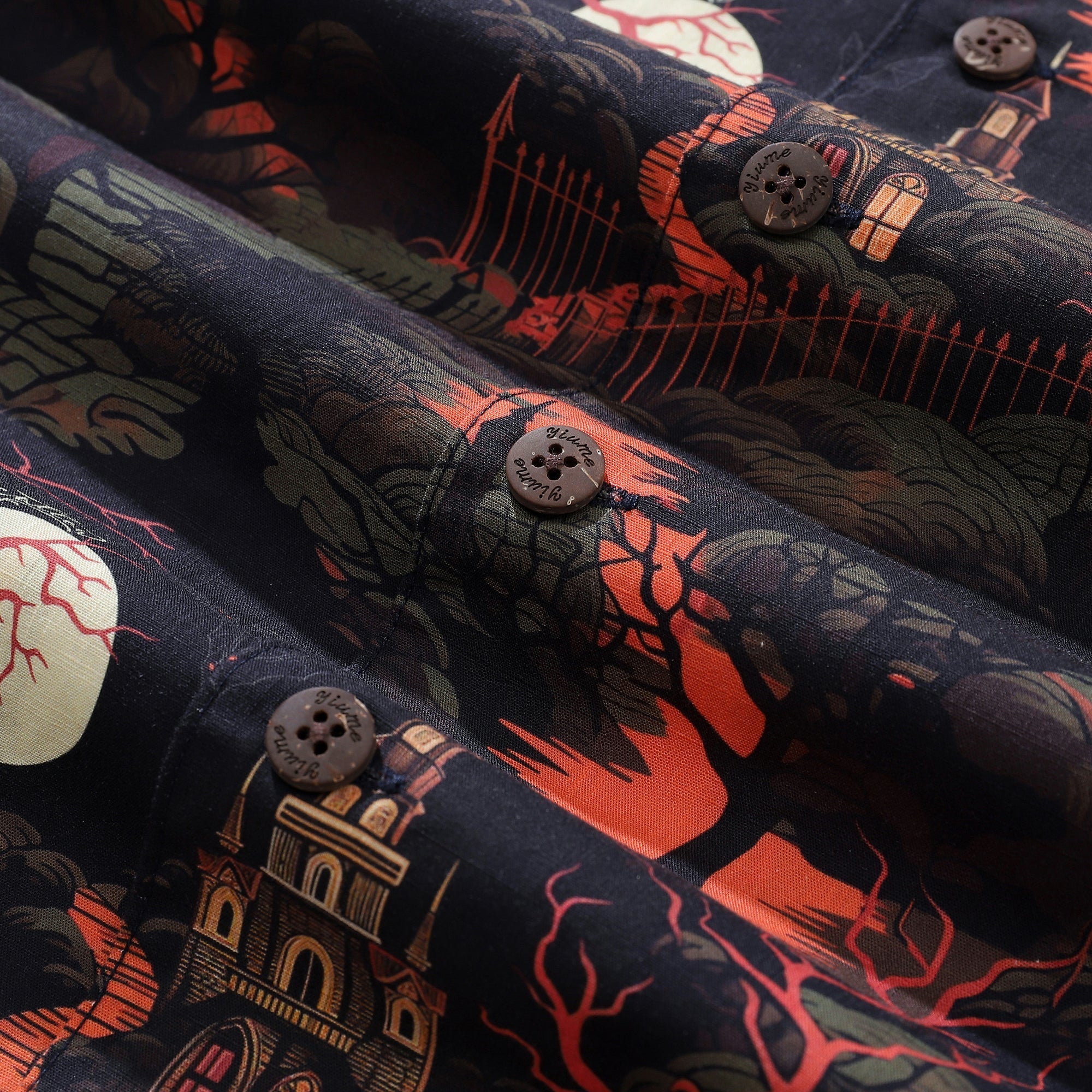 Halloween Hawaiian Shirt For Men Midnight Castle Shirt Camp Collar 100% Cotton By Sun