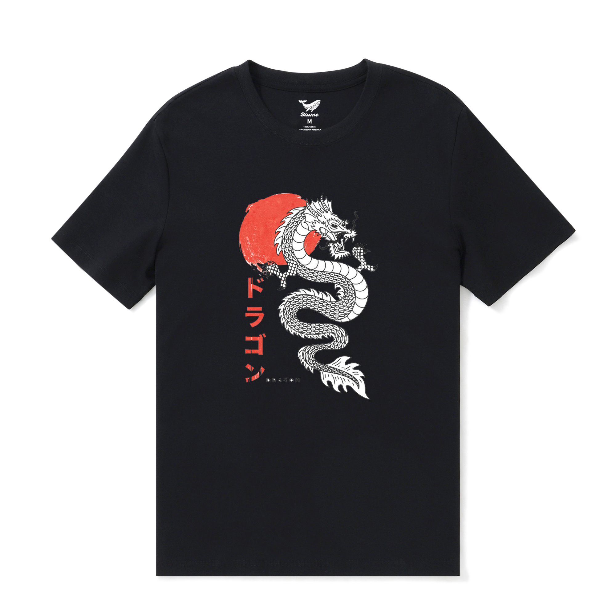 Hawaiian Tee For Men Dragon Dance Tee Crew Neck 100% Cotton - BLACK By Shawn