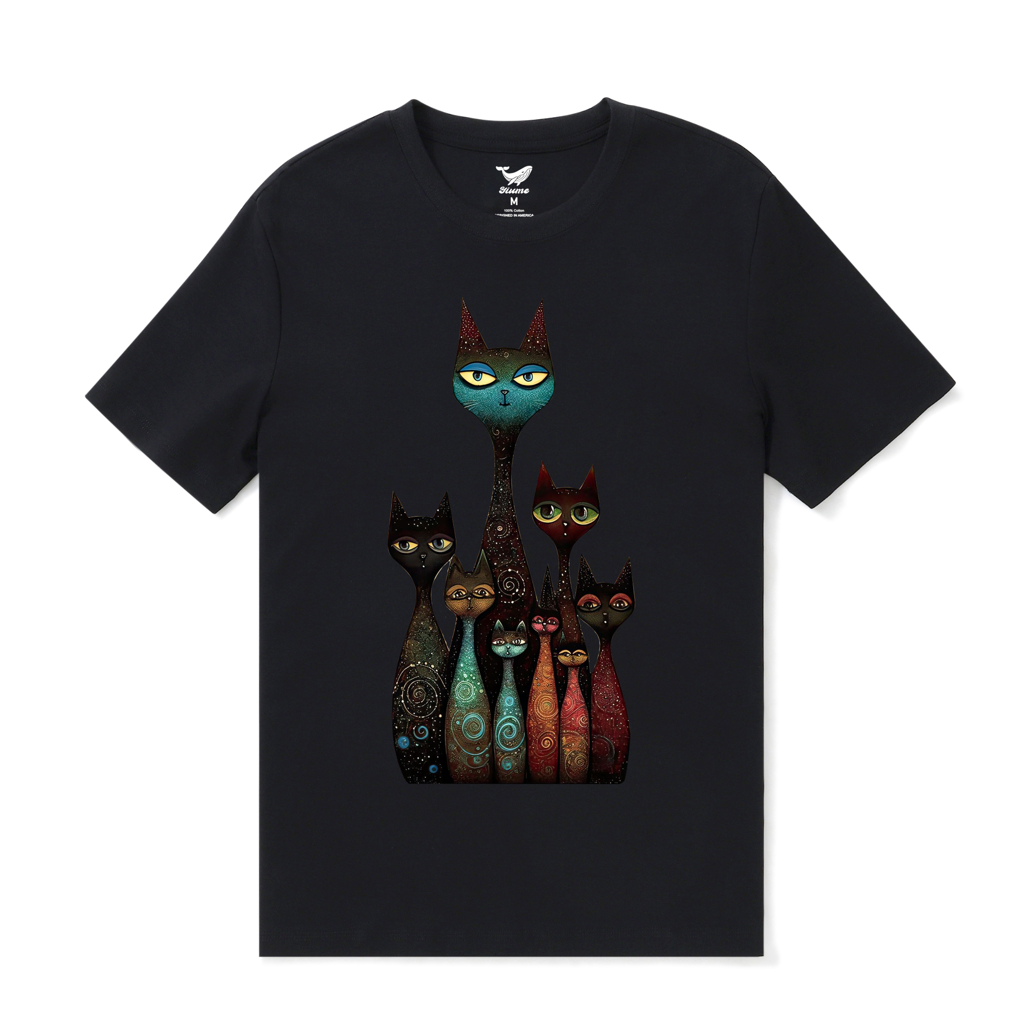 Hawaiian Tee For Men Happy Cats Tee Crew Neck 100% Cotton - BLACK By Shawn