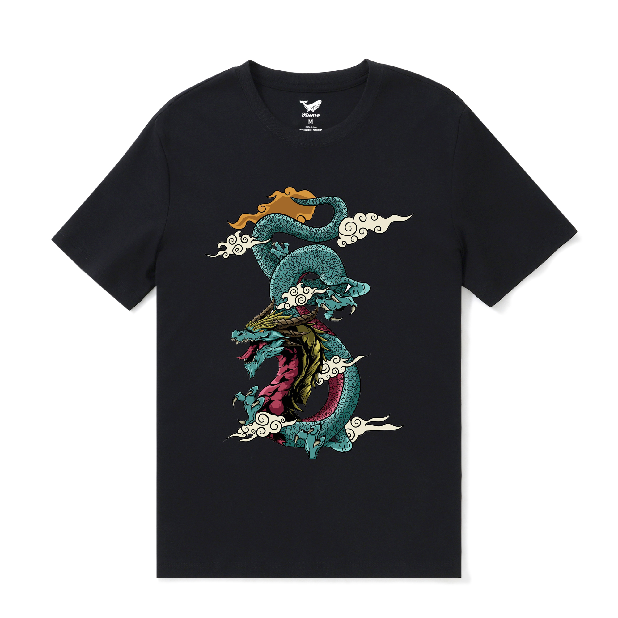 Hawaiian Tee For Men Dragon Soars Tee Crew Neck 100% Cotton - BLACK By Shawn