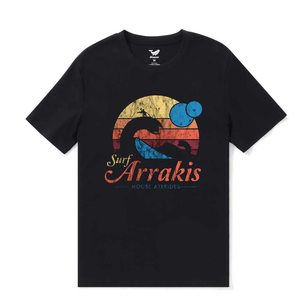Hawaiian Tee For Men Vintage Distressed Surf Tee Crew Neck 100% Cotton - BLACK By Shawn