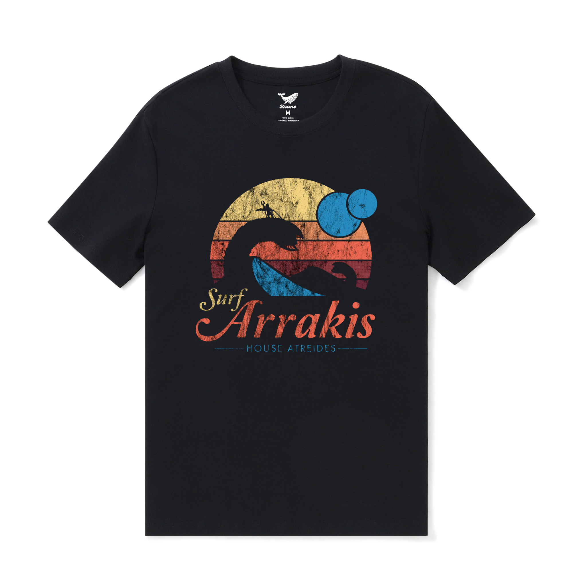 Hawaiian Tee For Men Vintage Distressed Surf Tee Crew Neck 100% Cotton - BLACK By Shawn