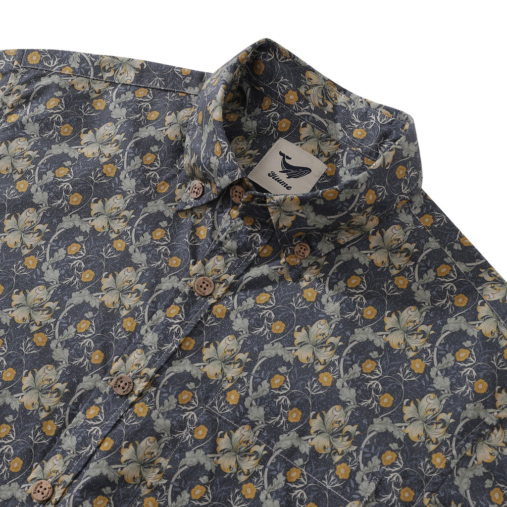 Men's Hawaiian Shirt Vintage Floral Print Cotton Button-down Short Sleeve Aloha Shirt By Sherry