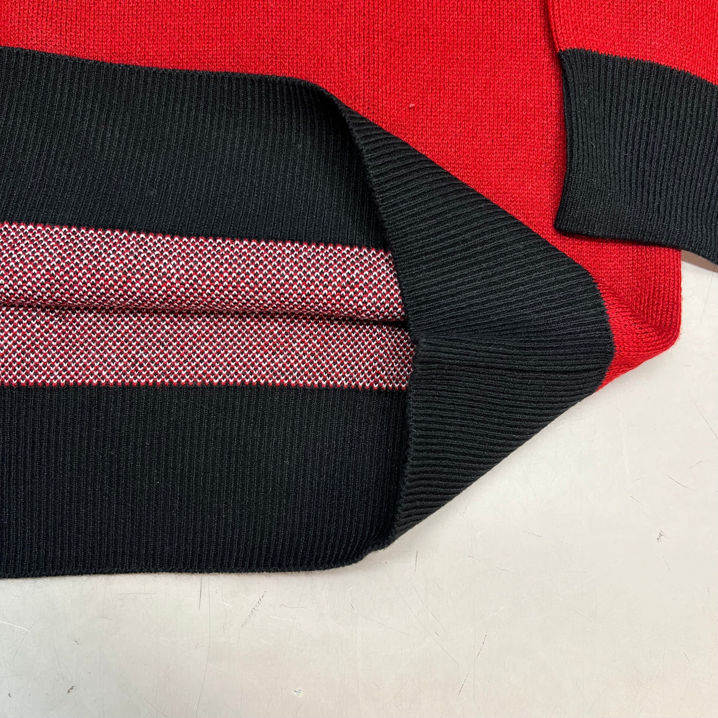 MONSTERCAT Records Holiday Intarsia Pullover Sweater Men's Sz S Deep Red/Black