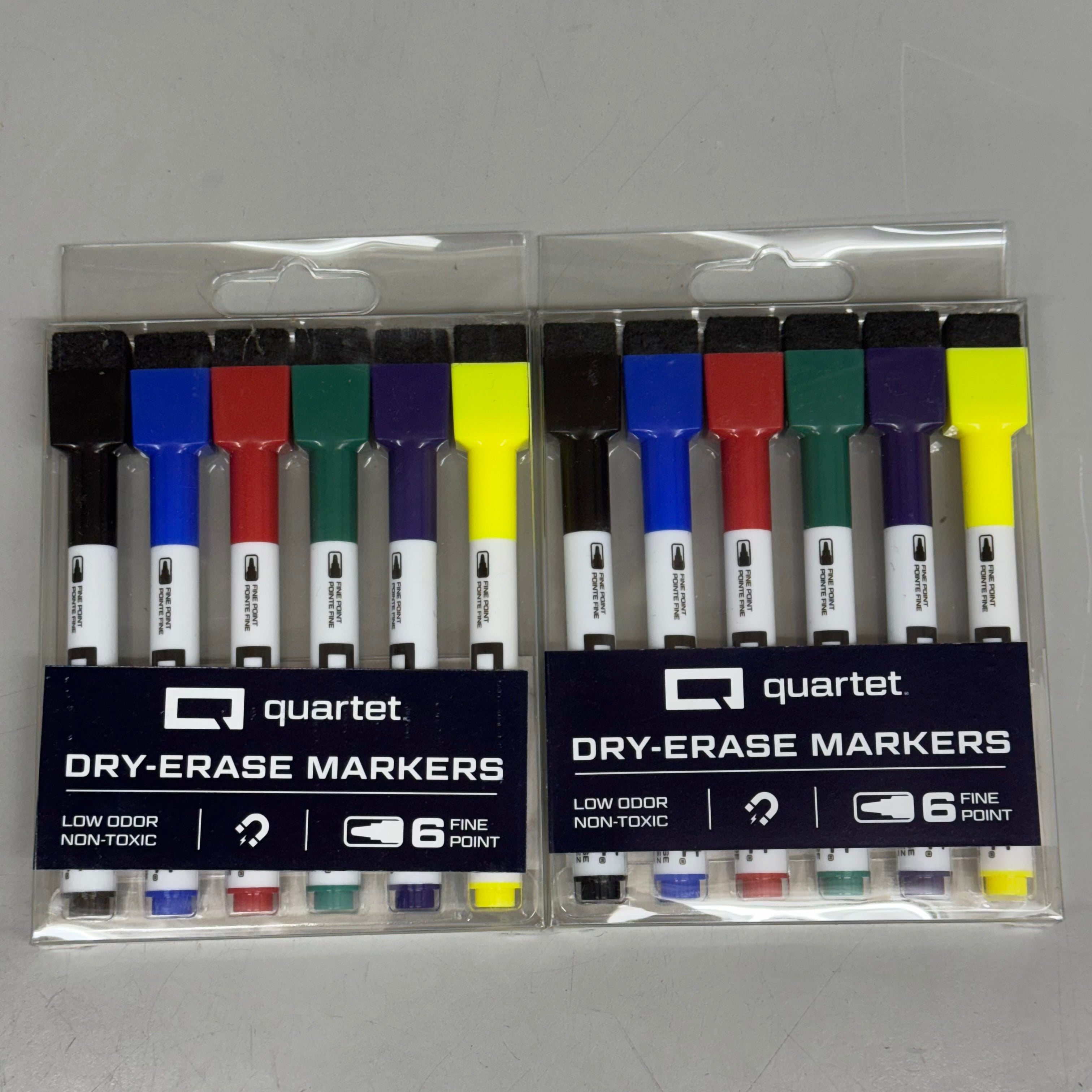 QUARTET (2 PACKS of 6 MARKERS Each) Mini Dry-Erase Markers w/ Eraser & Magnet