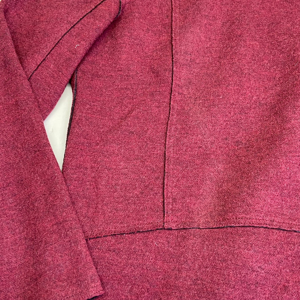 EILEEN FISHER Long Scoop Cut Bottom Cardigan 96% Merino Wool Women's Sz M Wine
