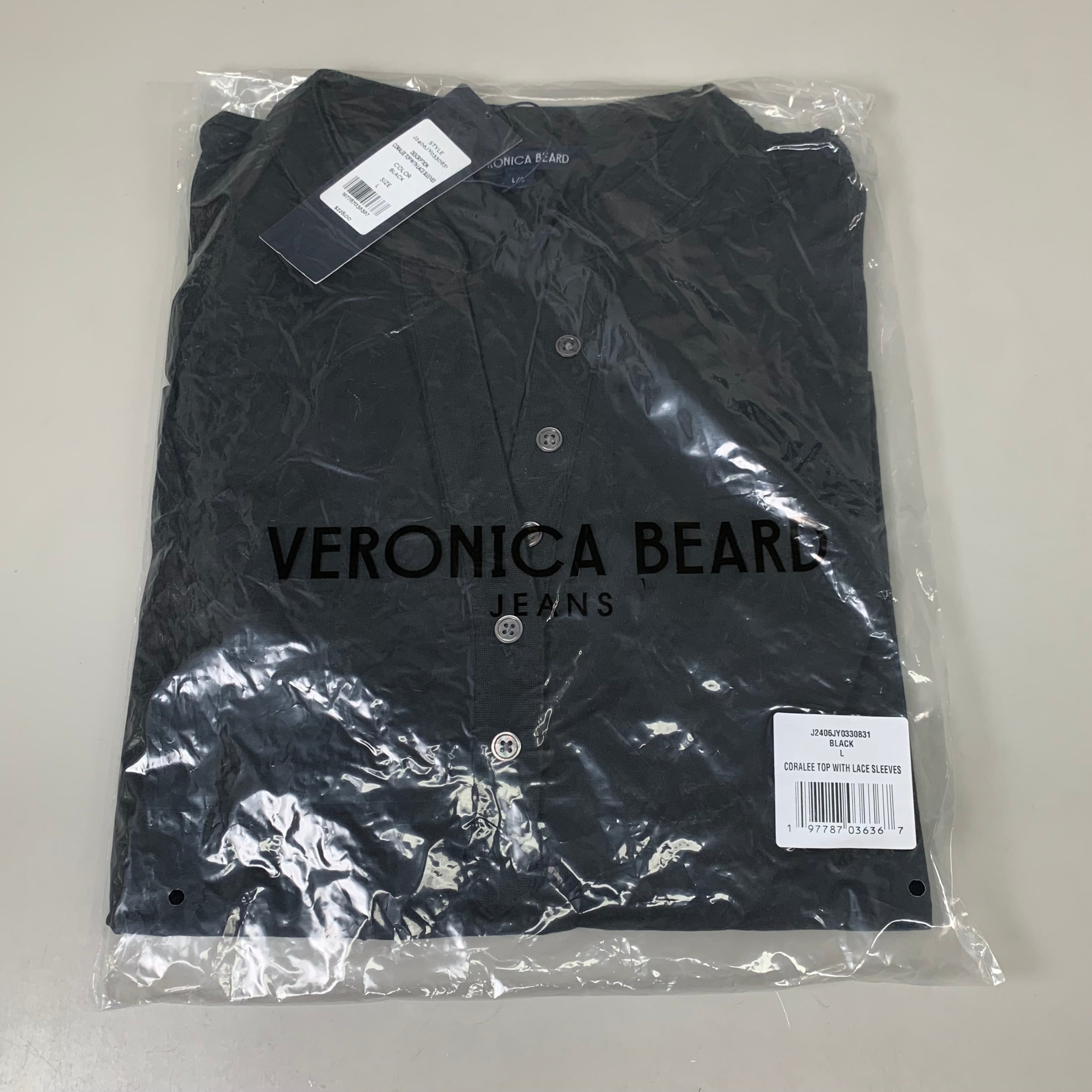 VERONICA BEARD Jeans Women's Coralee Top Lace Sleeves Sz-L Black J2406JY0330831